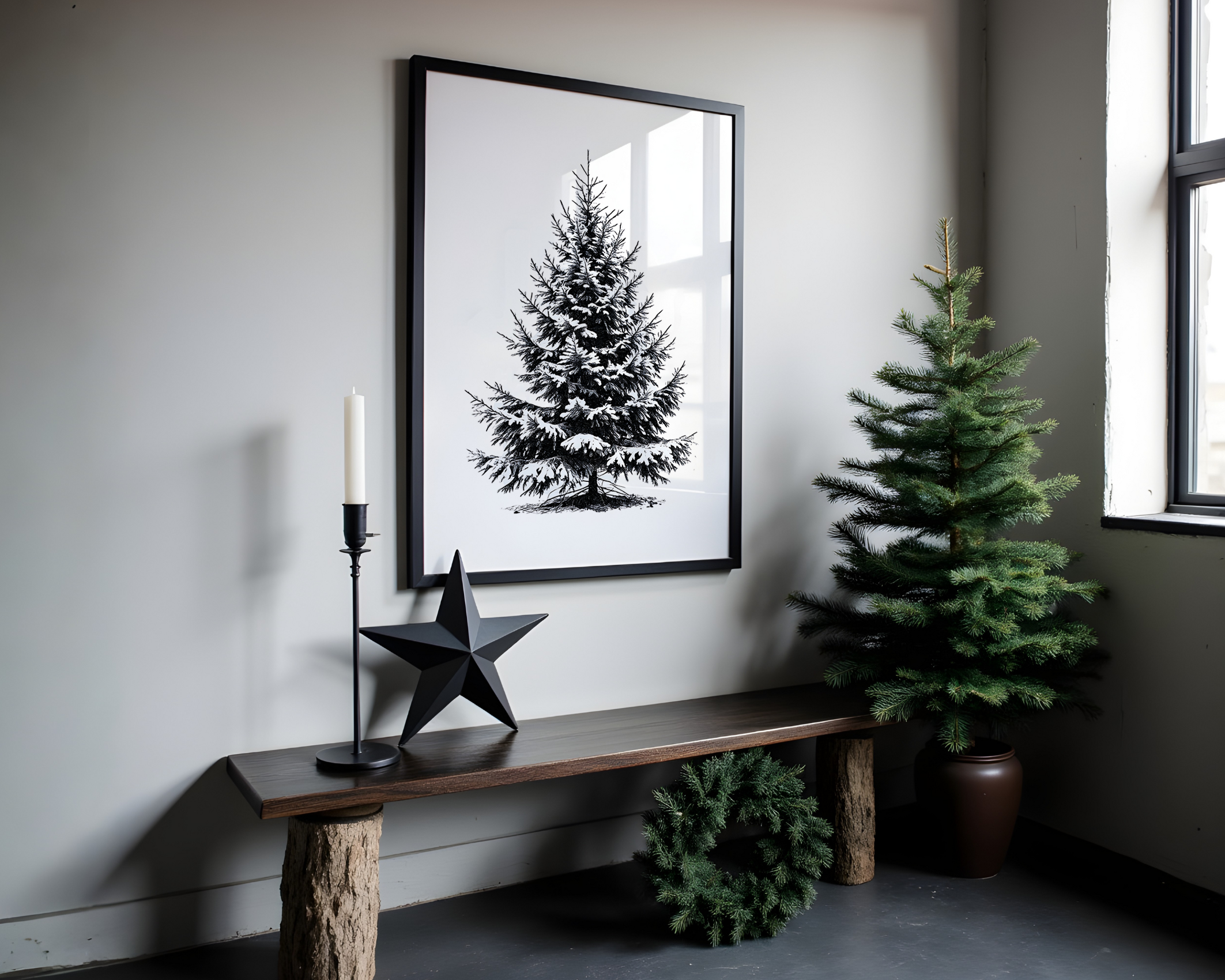 Poster Weihnachten - Tannenbaum in schwarz weiß | minimalistische Grafik Tanne | Skandi Style | digitaler download Roo's Gift Shop