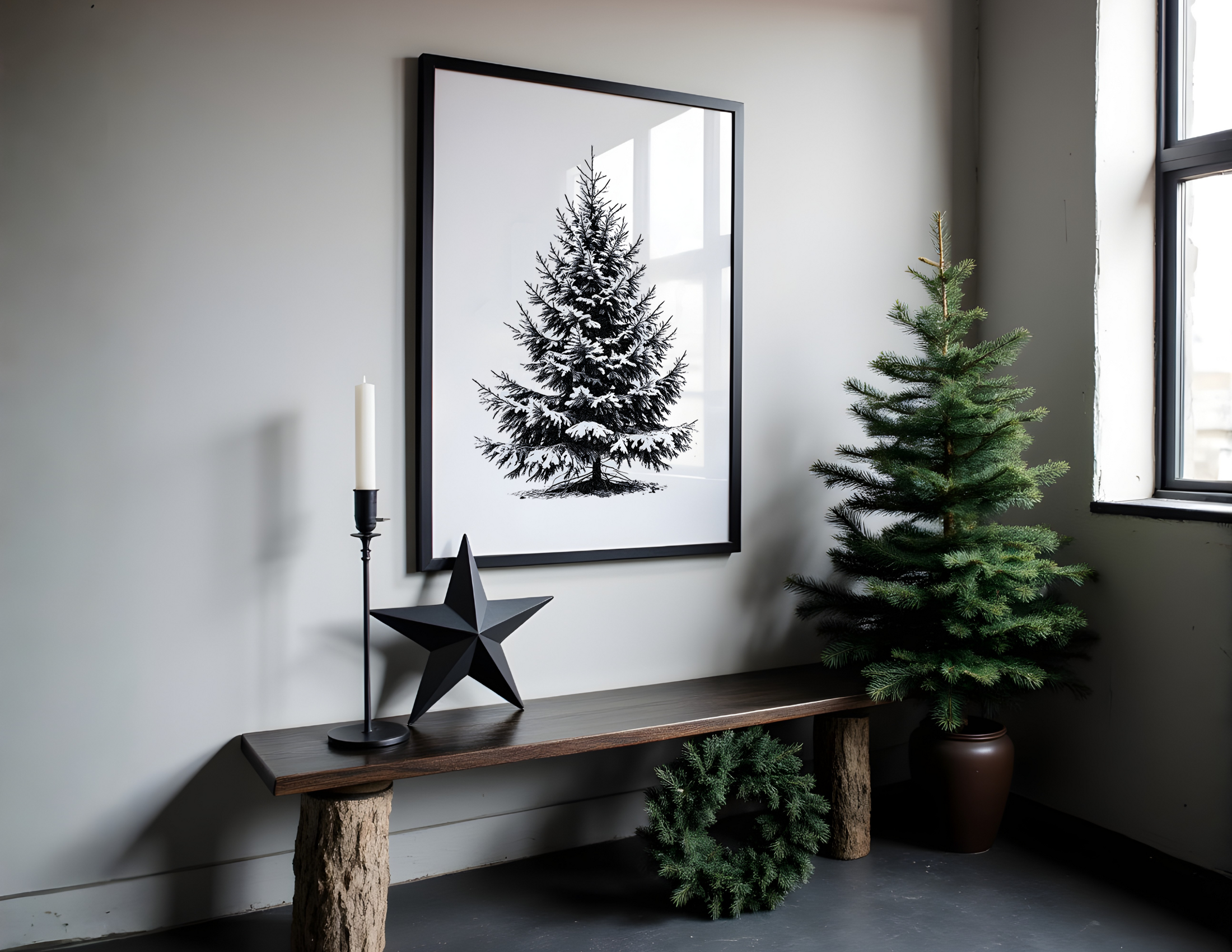 Poster Weihnachten - Tannenbaum in schwarz weiß | minimalistische Grafik Tanne | Skandi Style | digitaler download Roo's Gift Shop