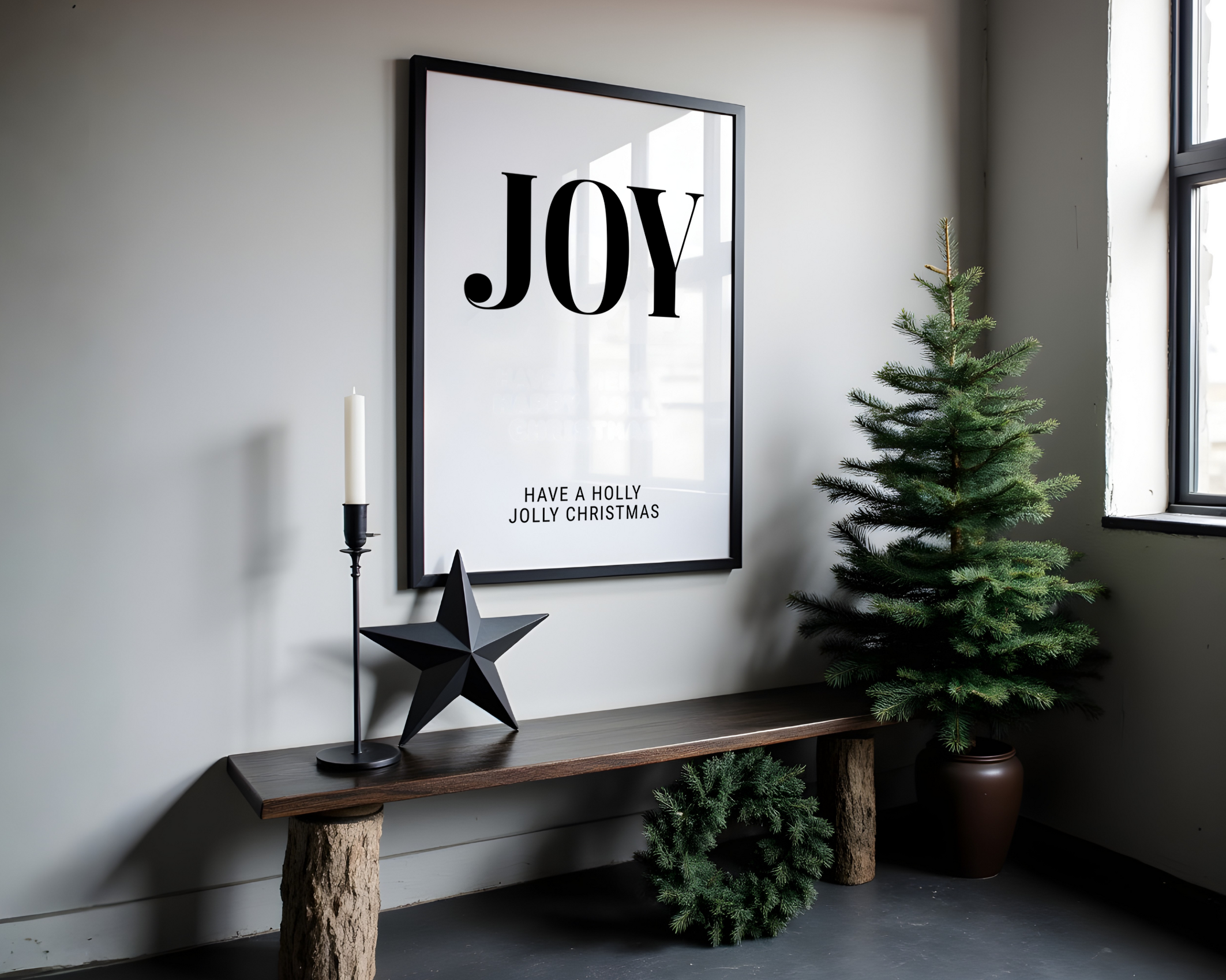 Poster Weihnachten JOY - schwarz weiß | minimalistische Grafik | Skandi Style | digitaler download Roo's Gift Shop