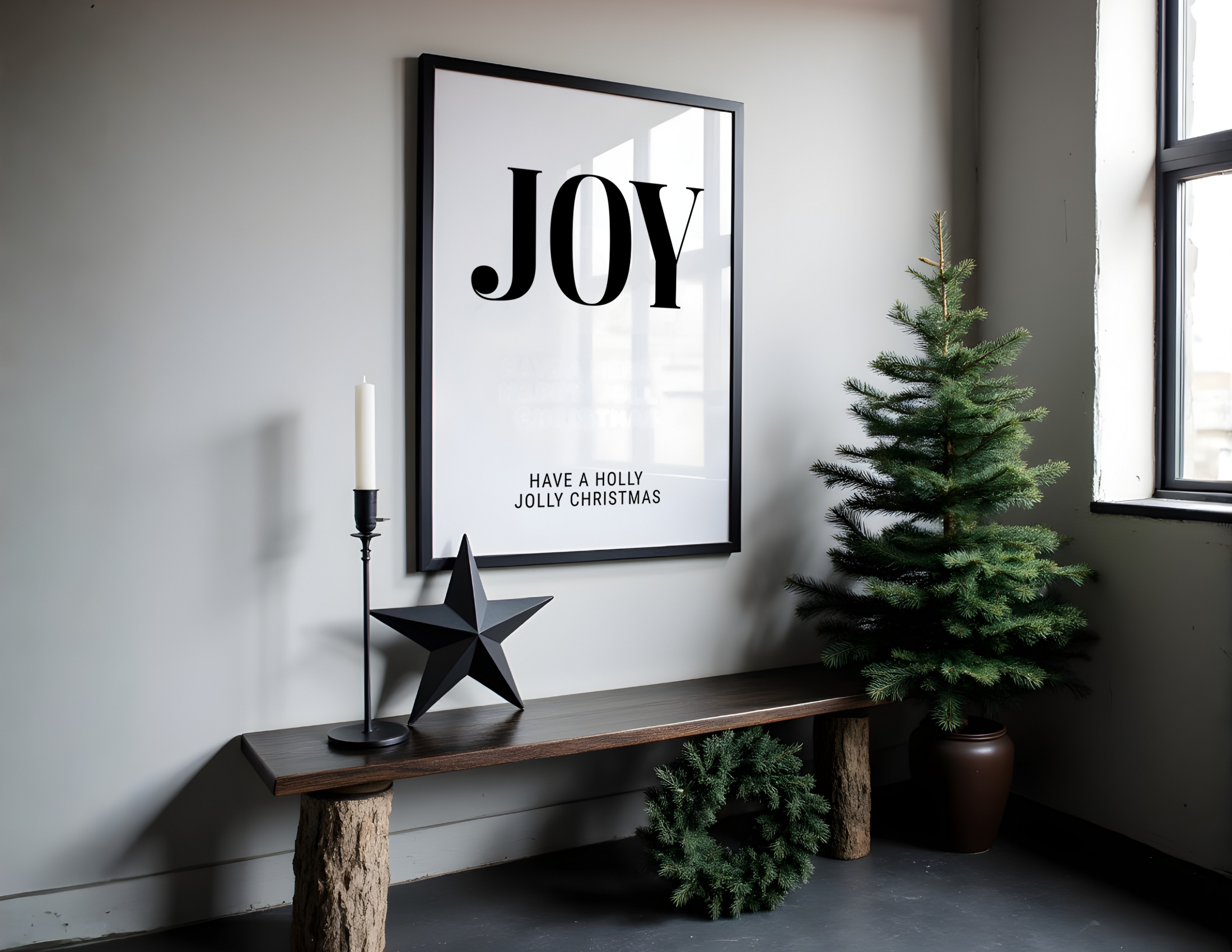 Poster Weihnachten JOY - schwarz weiß | minimalistische Grafik | Skandi Style | digitaler download Roo's Gift Shop