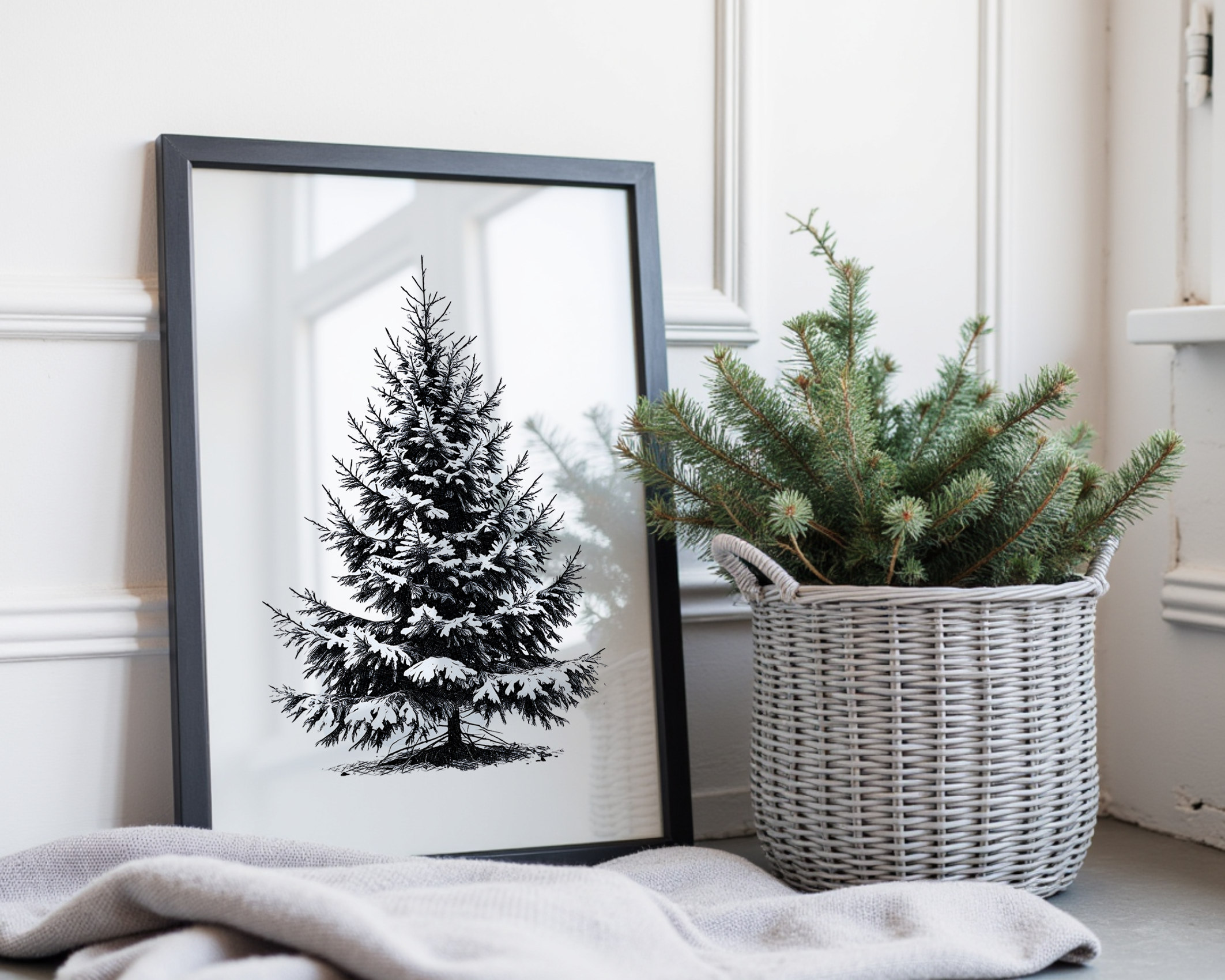 Poster Weihnachten - Tannenbaum in schwarz weiß | minimalistische Grafik Tanne | Skandi Style | digitaler download Roo's Gift Shop