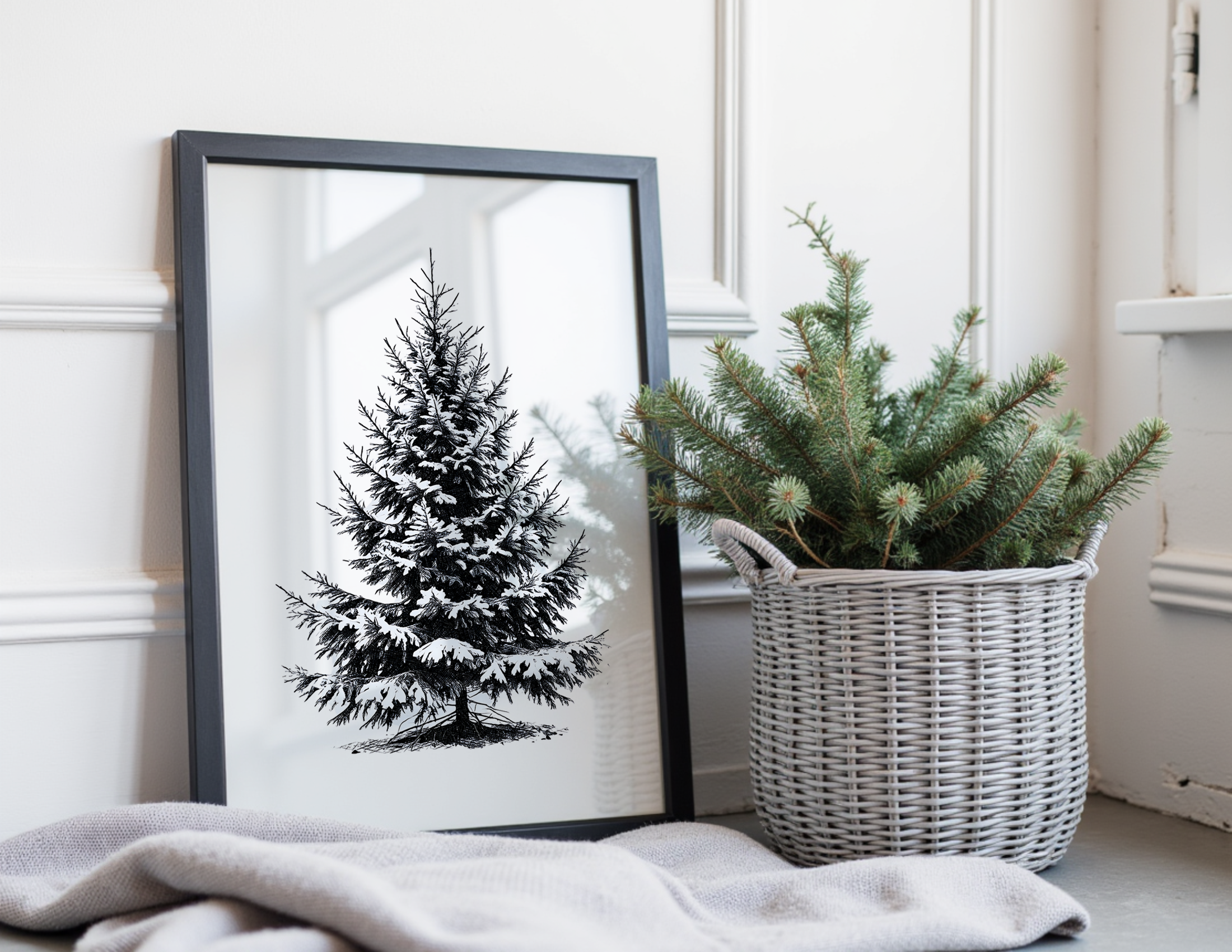 Poster Weihnachten - Tannenbaum in schwarz weiß | minimalistische Grafik Tanne | Skandi Style | digitaler download Roo's Gift Shop