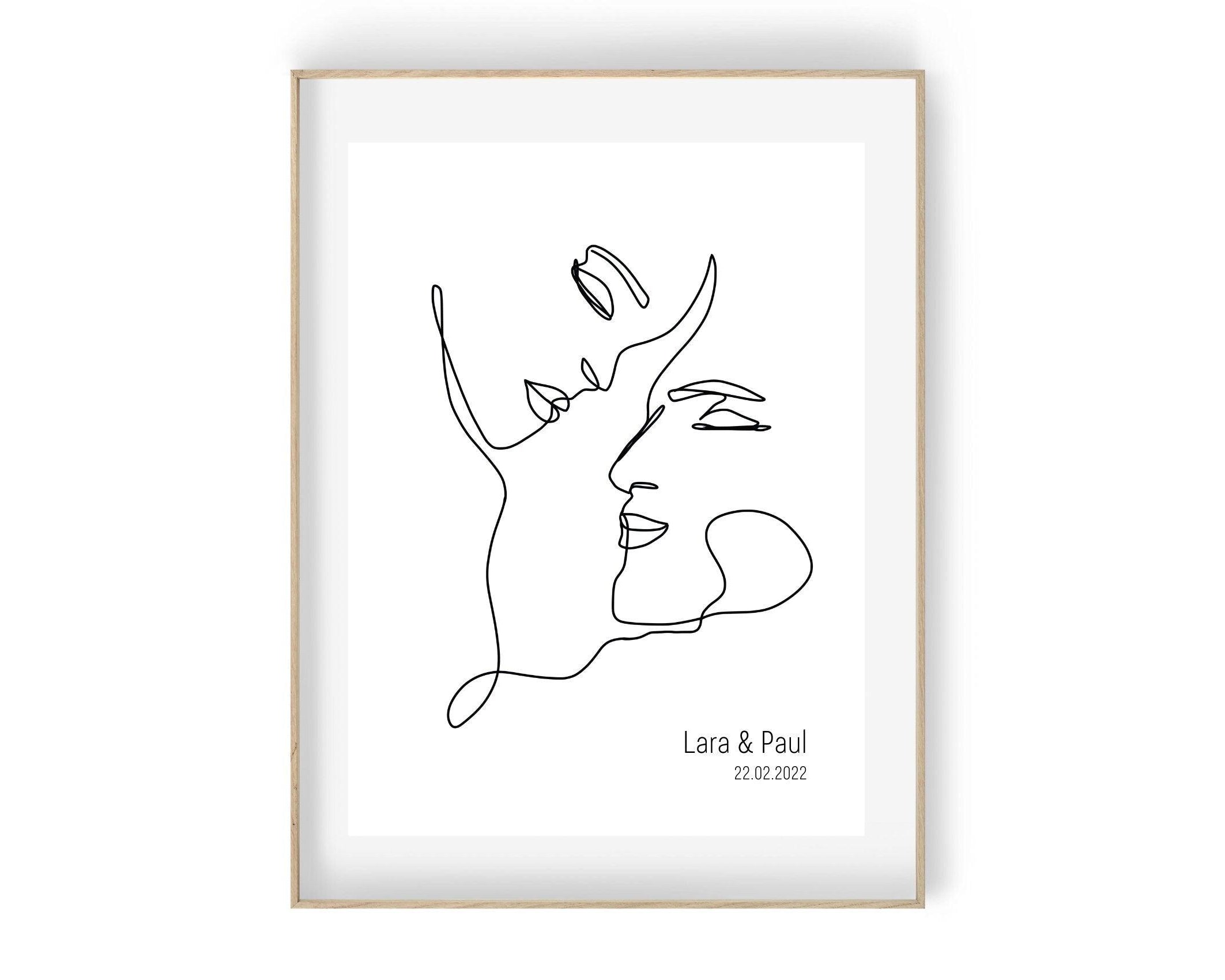 Poster | Hochzeit | One Line Art | Liebende | personalisiert - Roo's Gift Shop