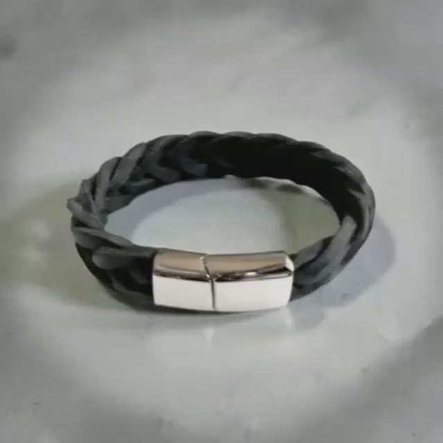 Schwarzes geflochtenes Lederarmband für Männer | Verschluss Edelstahl | Herrenarmband | Geschenk Vatertag