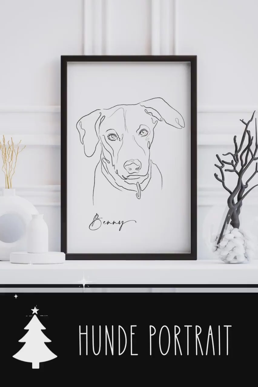 Hunde Portrait | One Line Art | Haustier Portrait | Benutzerdefiniert | Tierportrait Name | Auch als Gutschein