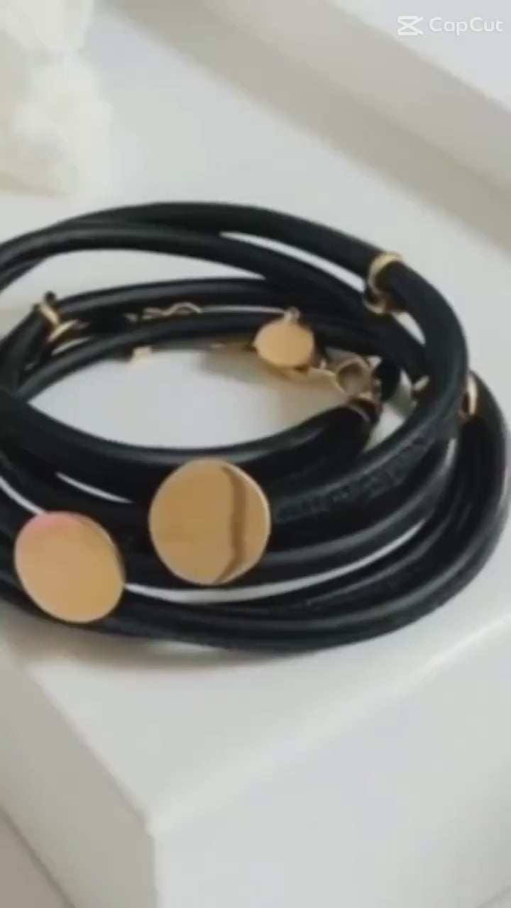 Boho Lederarmband 2in1 – Armband & Halskette – Münzen Roségold – Geschenk für sie – Schwarz oder grau