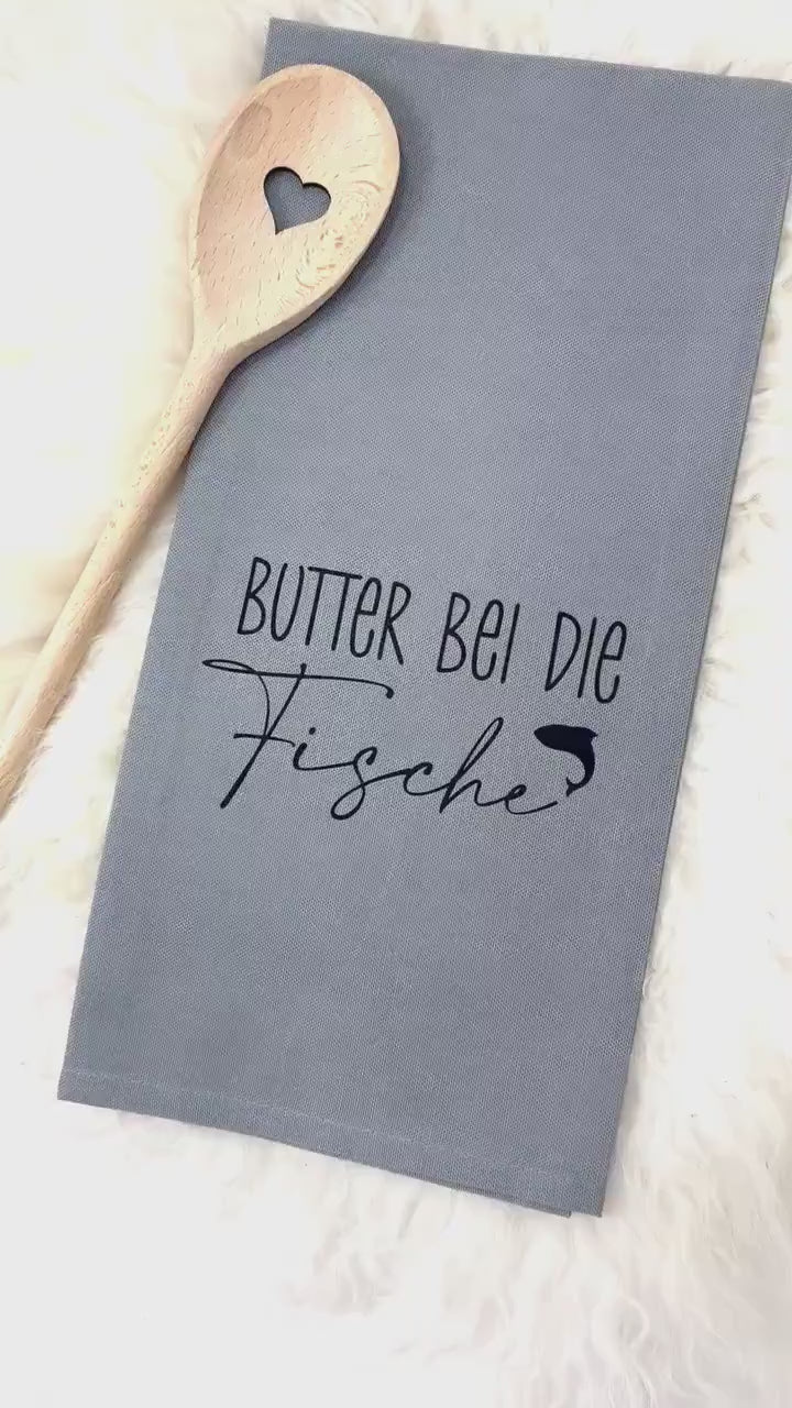 Geschirrtuch | Küchenhandtuch | Butter bei die Fische | weiß | Geschenk Hobbykoch