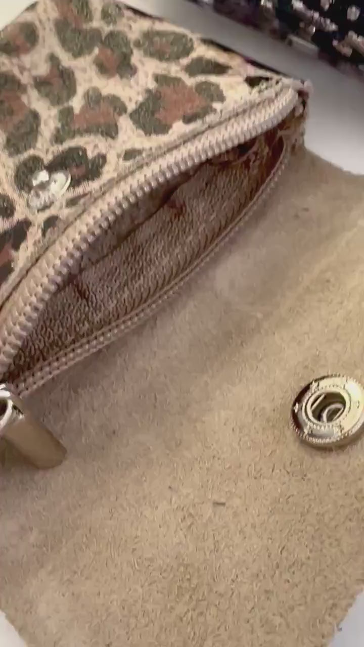 Mini Geldbörse | Echt Leder Leo Print | silberne Lederbörse | kleines Portemonnaie | Geldtasche Leopardenmuster