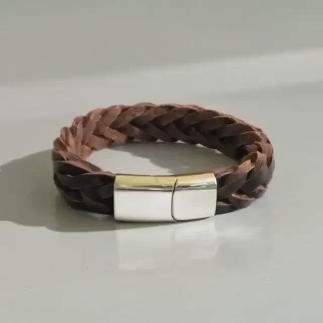 Braunes geflochtenes Lederarmband für Männer | Verschluss Edelstahl | Herrenarmband | Geschenk Vatertag