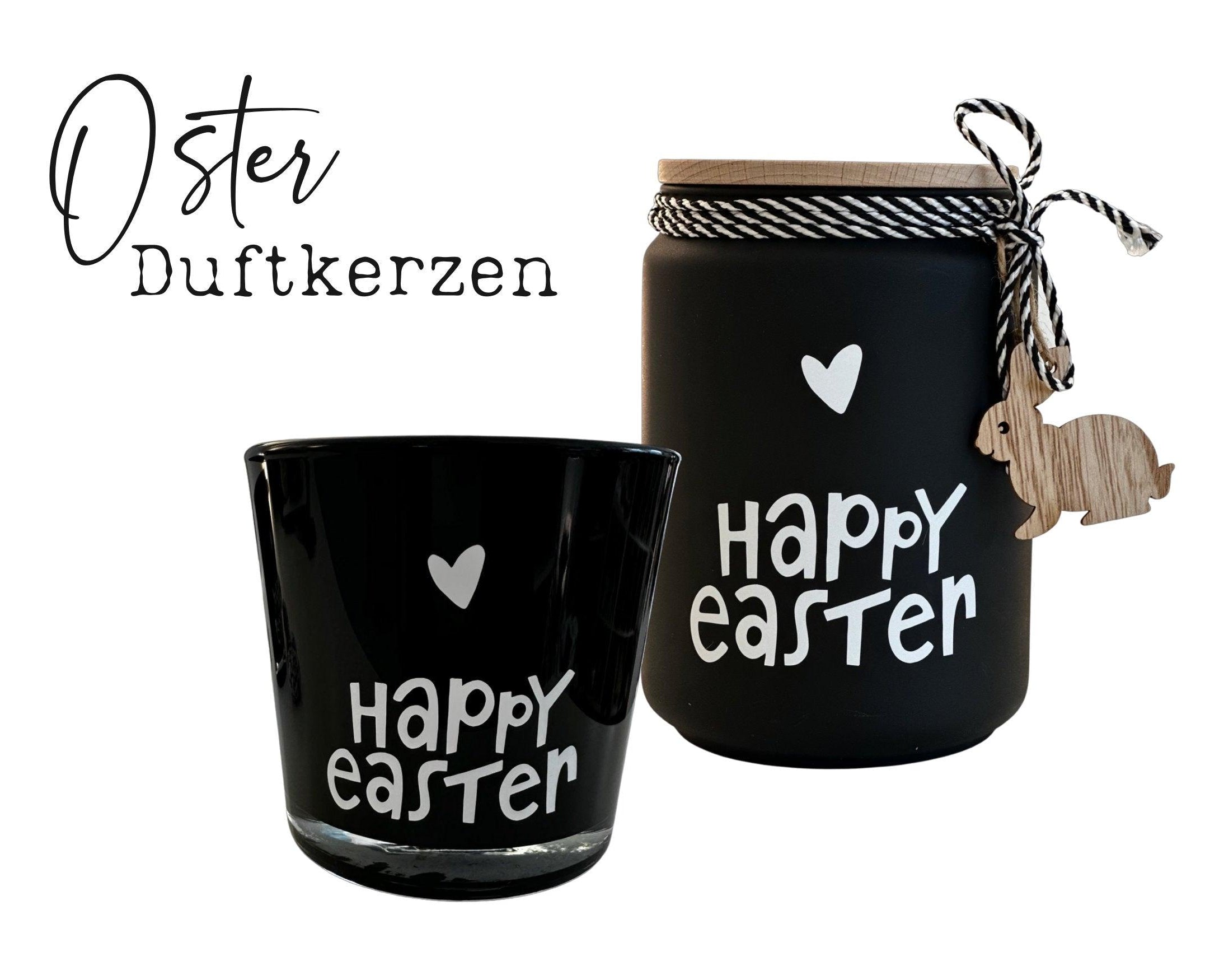 Schwarze Duftkerze im Glas | Happy Easter | Deko Geschenkidee | Mitbringsel Ostern - Roo's Gift Shop