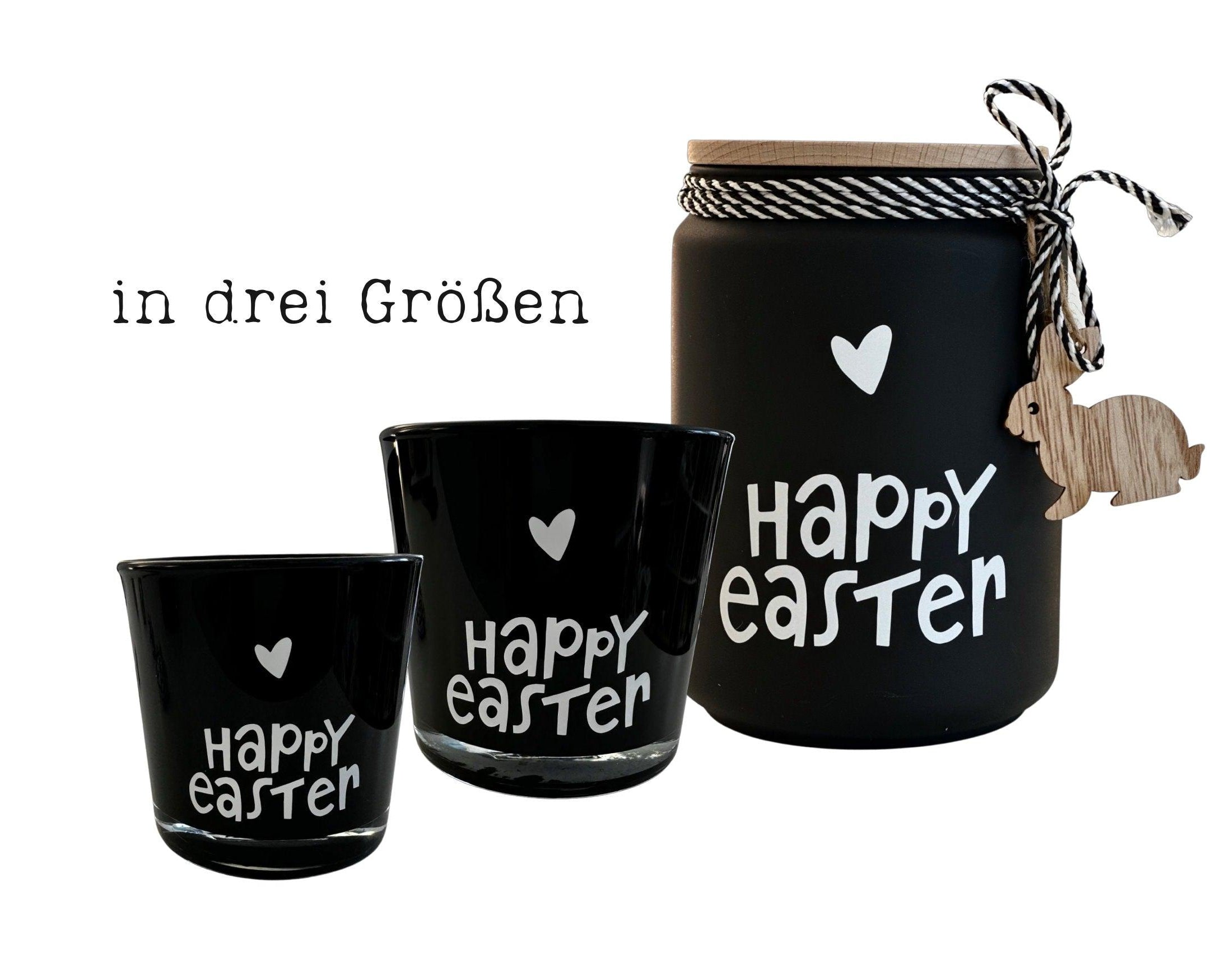 Schwarze Duftkerze im Glas | Happy Easter | Deko Geschenkidee | Mitbringsel Ostern - Roo's Gift Shop