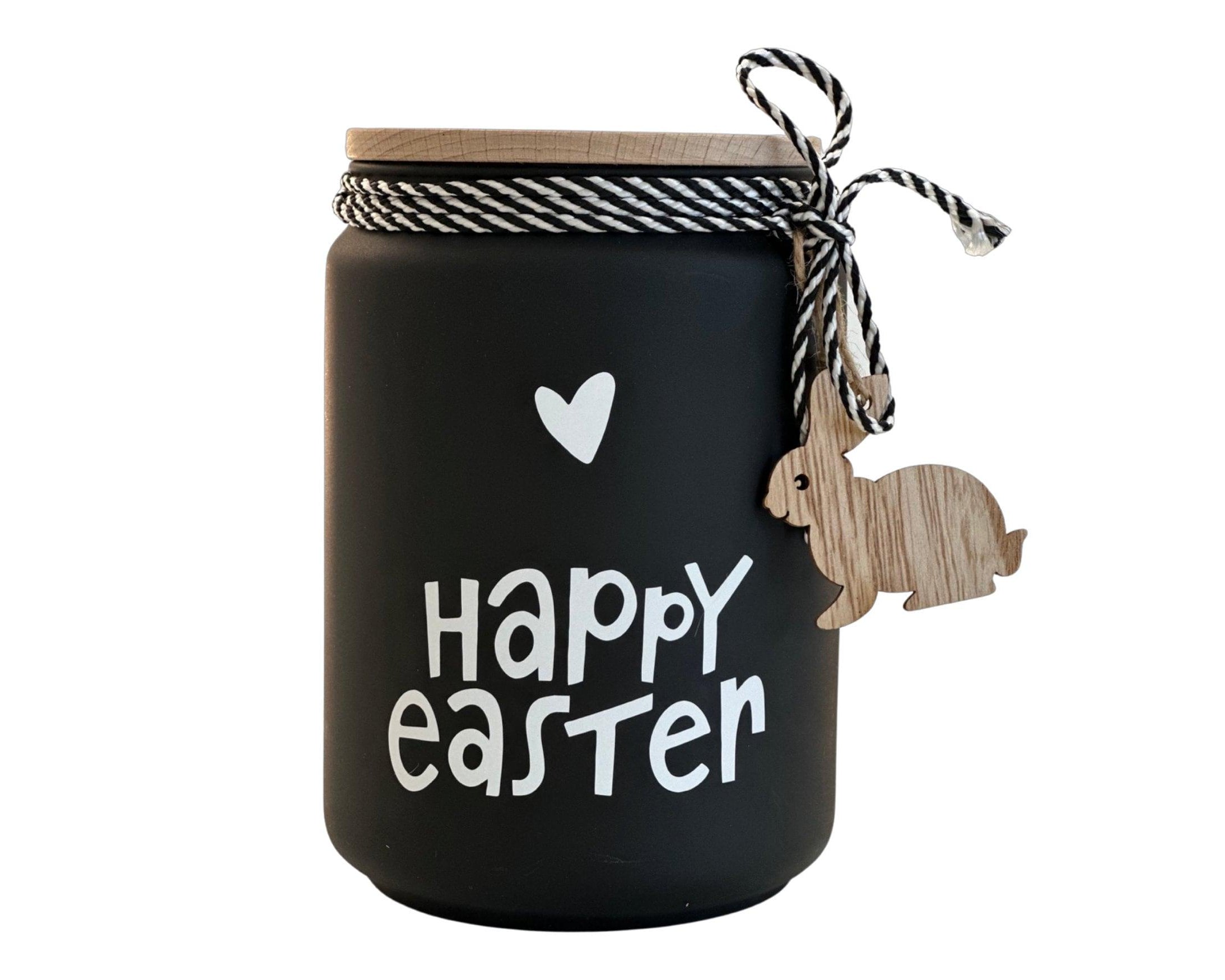 Schwarze Duftkerze im Glas | Happy Easter | Deko Geschenkidee | Mitbringsel Ostern - Roo's Gift Shop