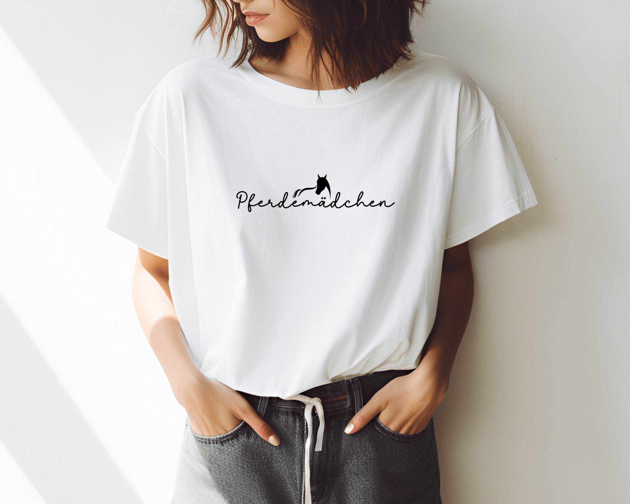 T-Shirt | Pferdemädchen | weiß, schwarz - Roo's Gift Shop