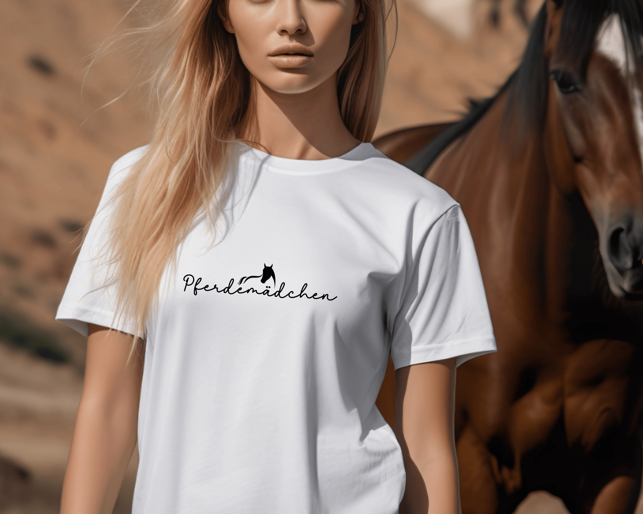 T-Shirt | Pferdemädchen | weiß, schwarz - Roo's Gift Shop