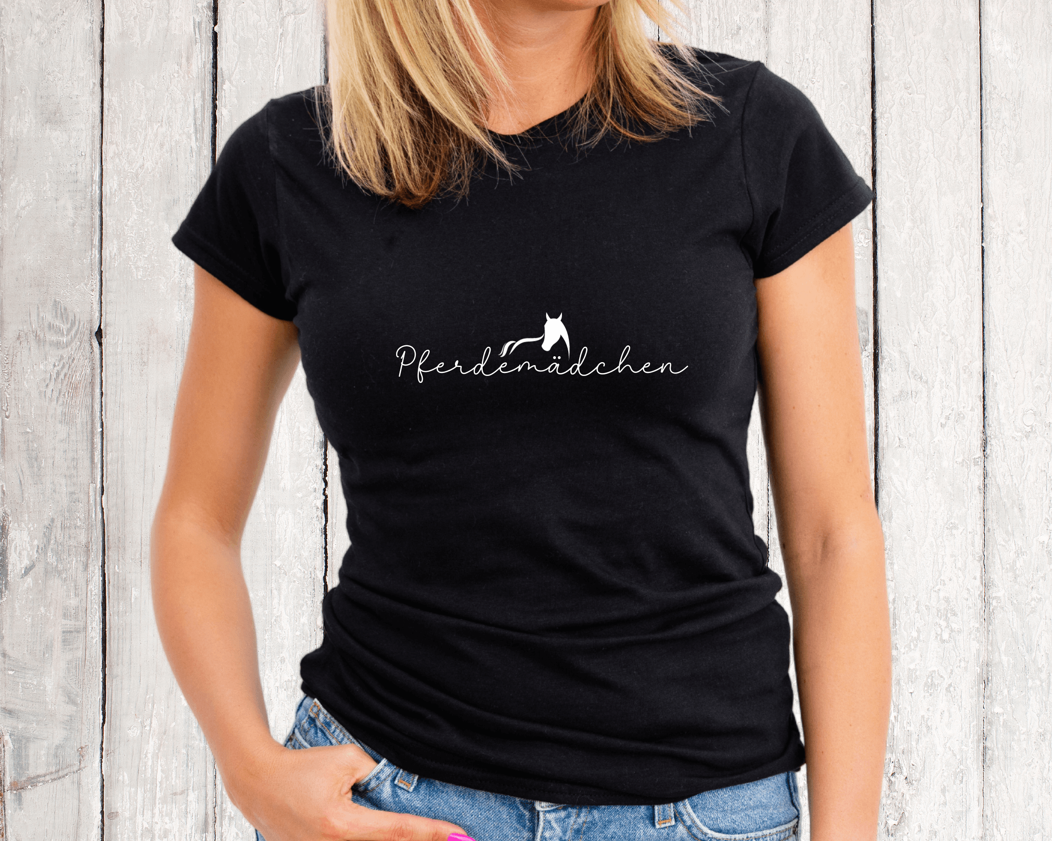T-Shirt | Pferdemädchen | weiß, schwarz - Roo's Gift Shop