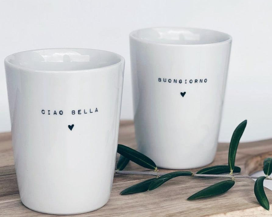 Tasse | Porzellan Becher | Ciao Bella, Buongiorno, Morgähn - Roo's Gift Shop