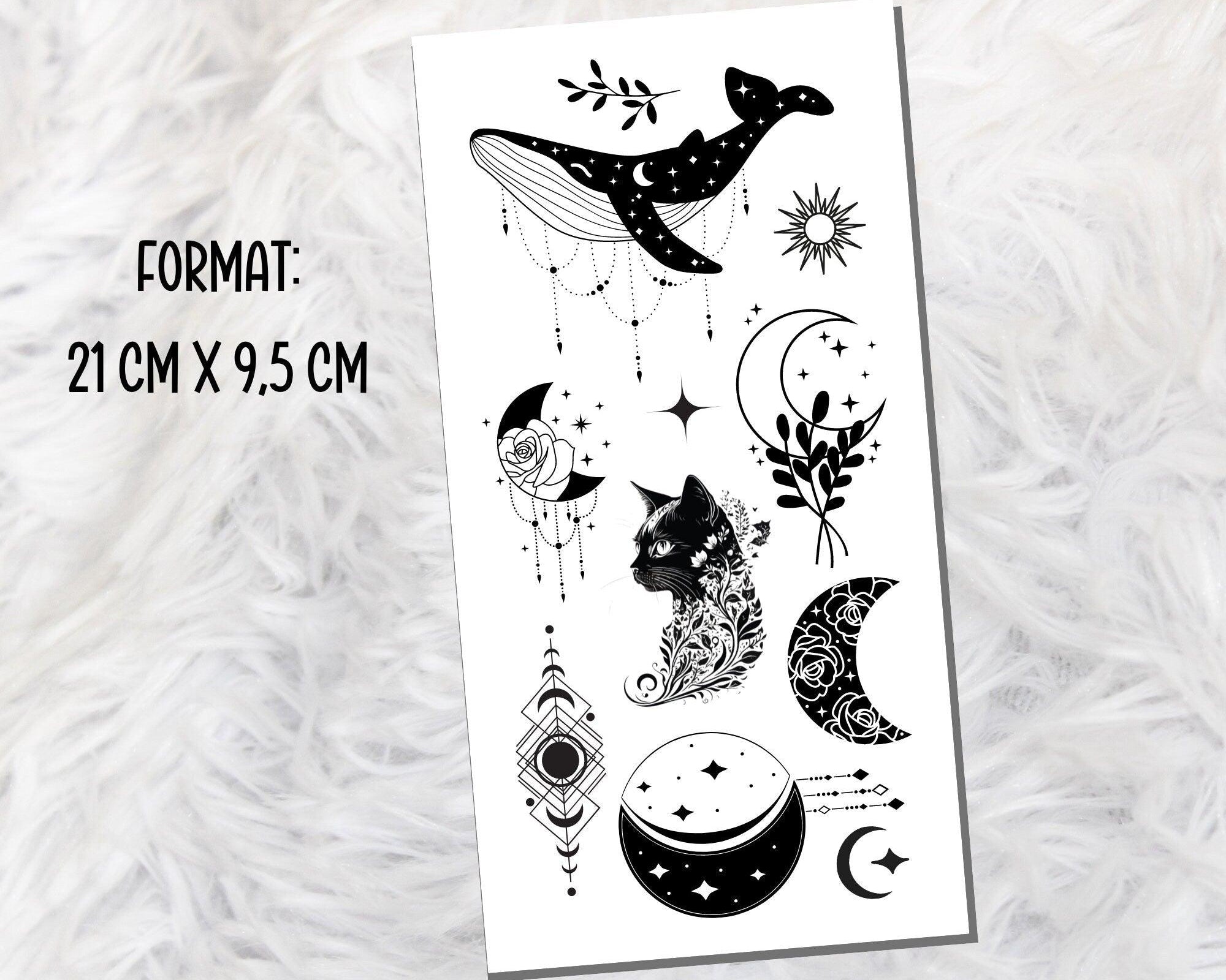 Tattoo | temporär | Set Wal, Mond, Katze - Roo's Gift Shop