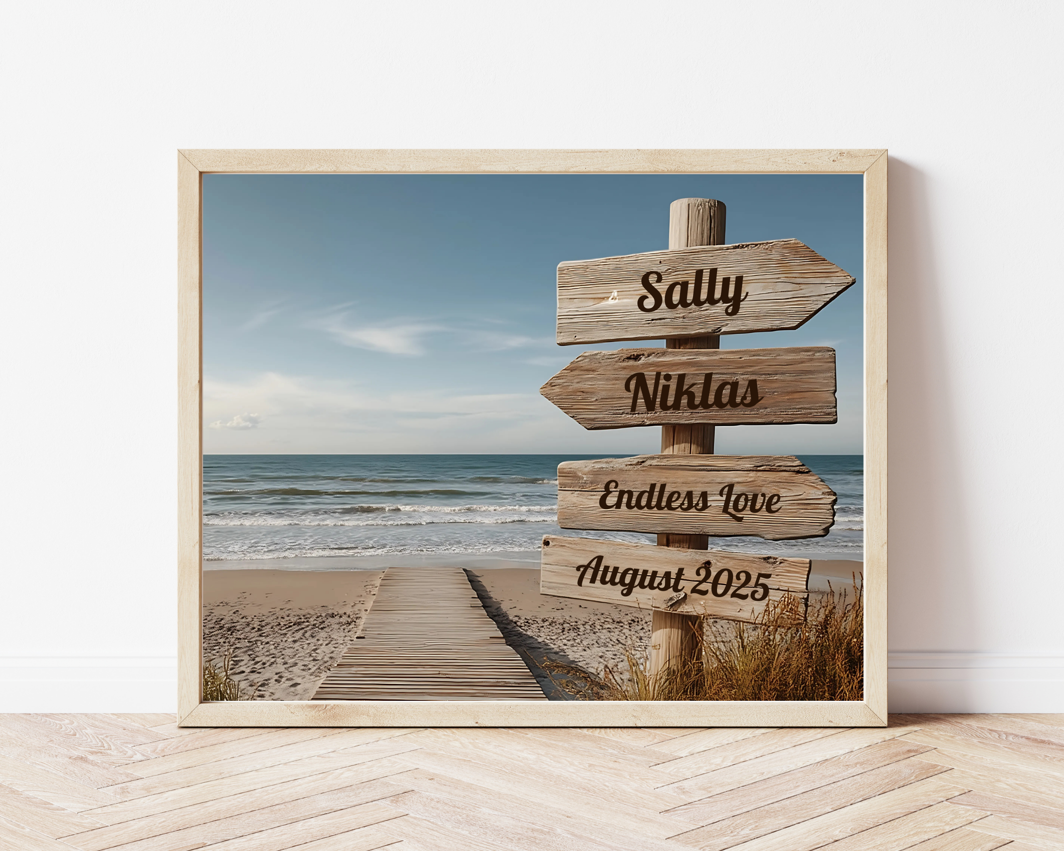 Gestalte Dein Poster online selbst – Personalisierter Strand Wegweiser mit Deinem Wunschtext Roo's Gift Shop