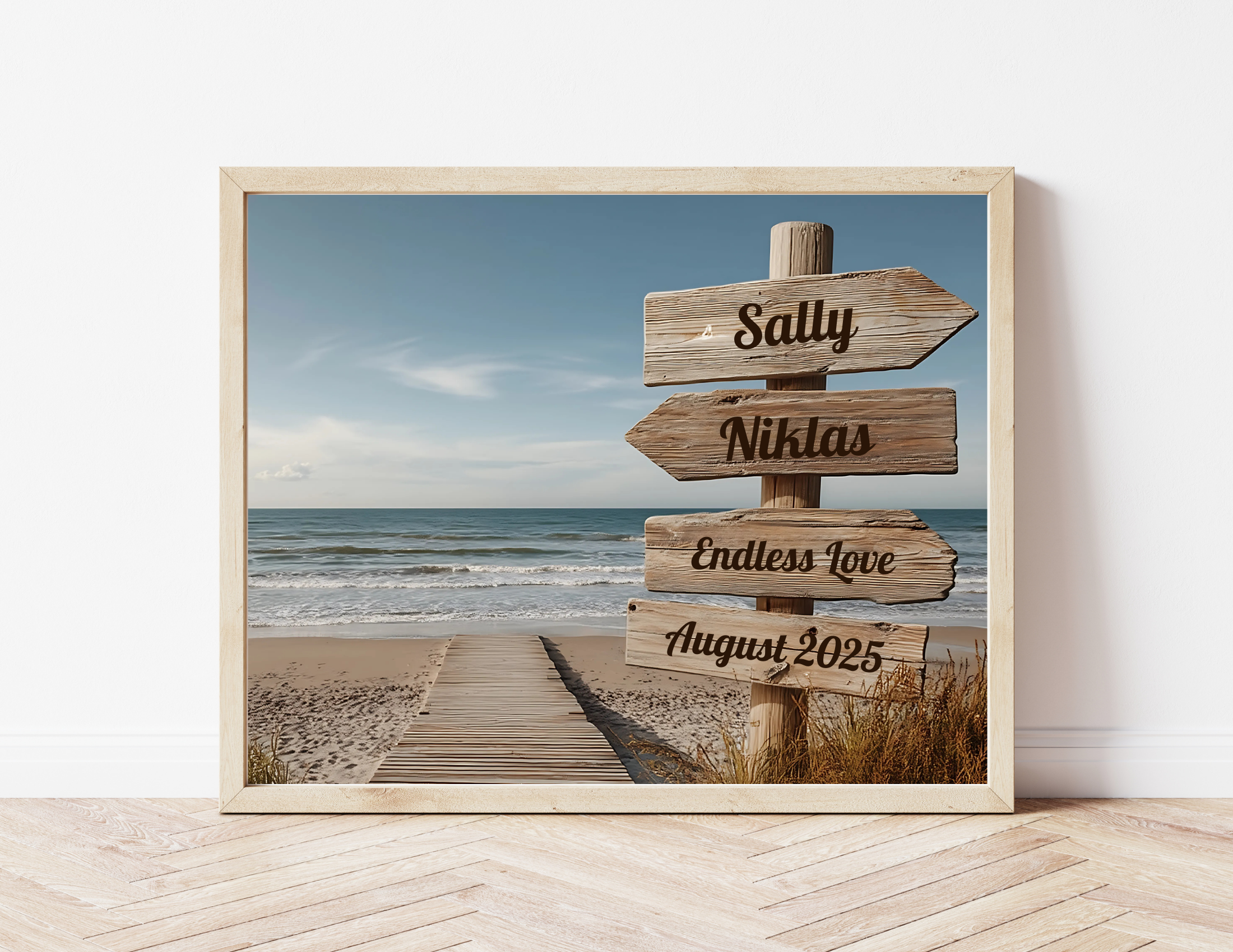 Gestalte Dein Poster online selbst – Personalisierter Strand Wegweiser mit Deinem Wunschtext Roo's Gift Shop