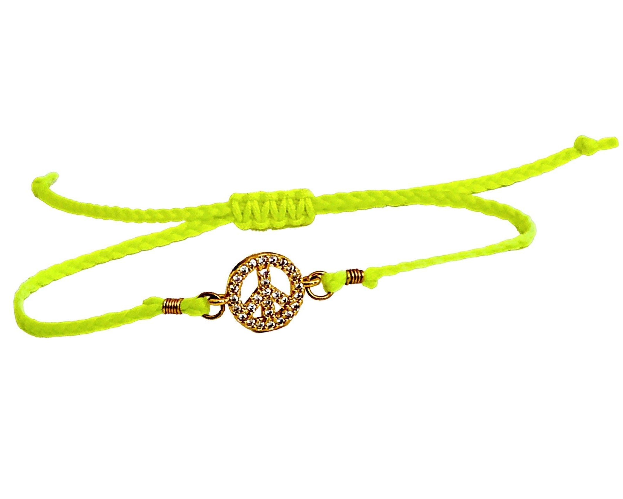 Armband PEACE | neon gelb | Zirkonia Peacezeichen - Roo's Gift Shop