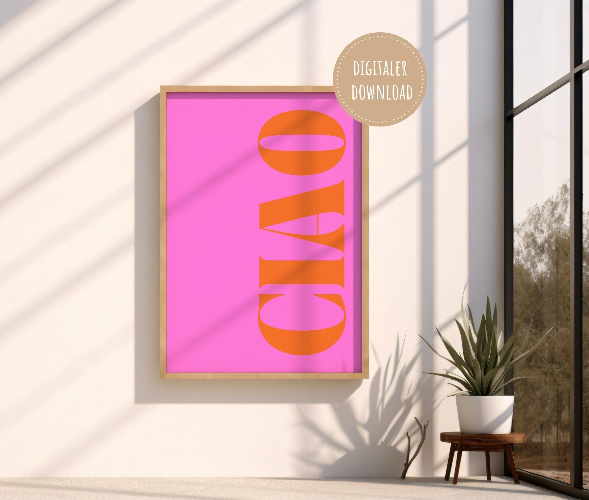 Ciao Typografie-Poster in Pink Orange | digitaler download - Roo's Gift Shop