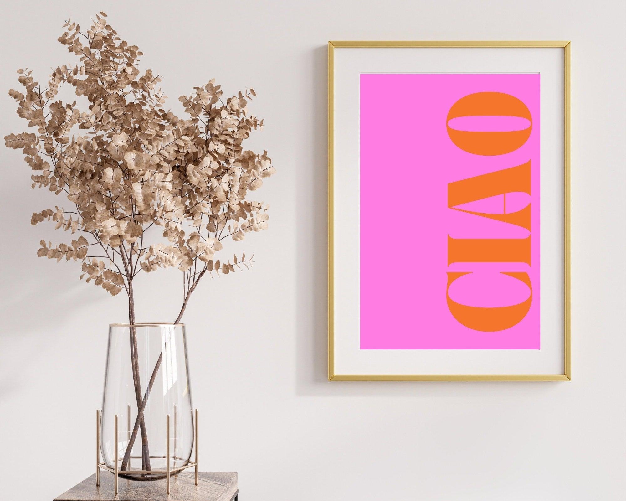 Ciao Typografie-Poster in Pink Orange | digitaler download - Roo's Gift Shop
