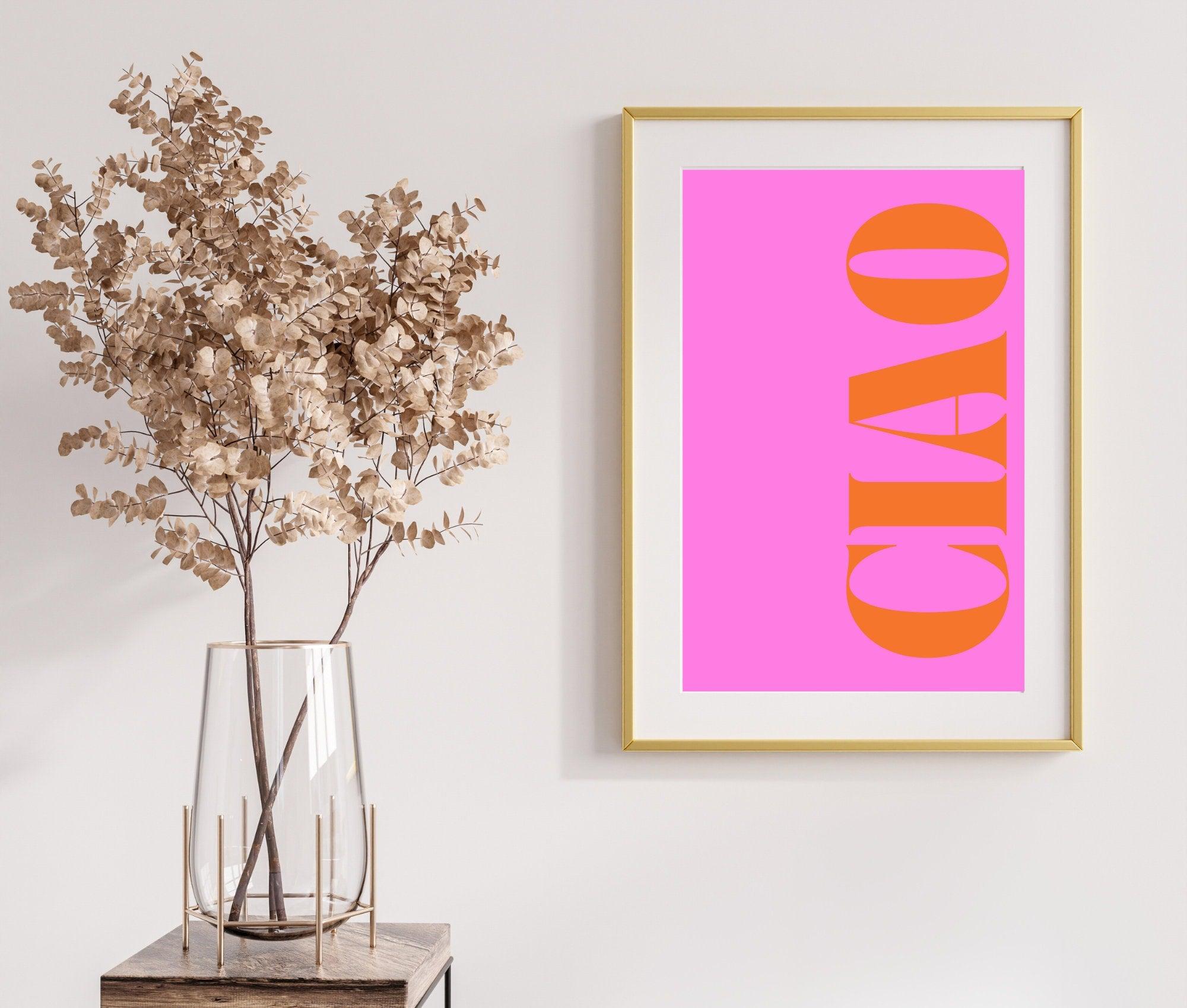 Ciao Typografie-Poster in Pink Orange | digitaler download - Roo's Gift Shop