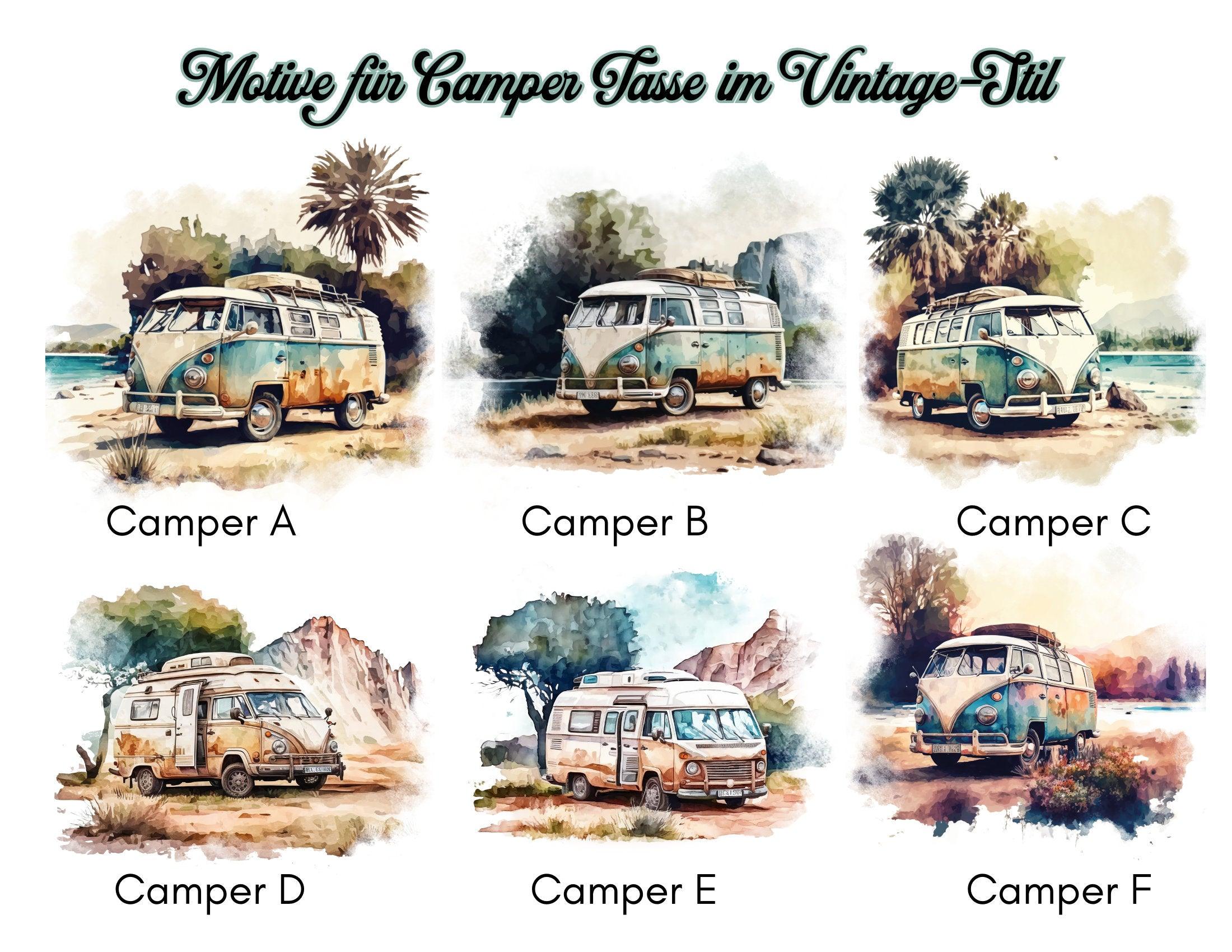 Emaille Tasse | Camping | personalisiert | Retro VW-Bulli - Roo's Gift Shop