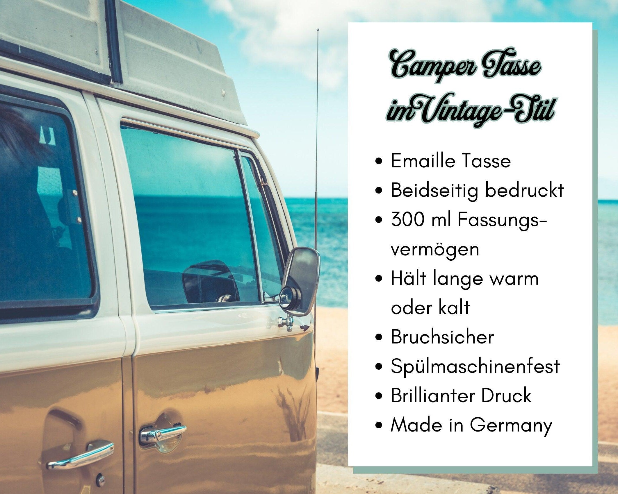 Emaille Tasse | Camping | personalisiert | Retro VW-Bulli - Roo's Gift Shop