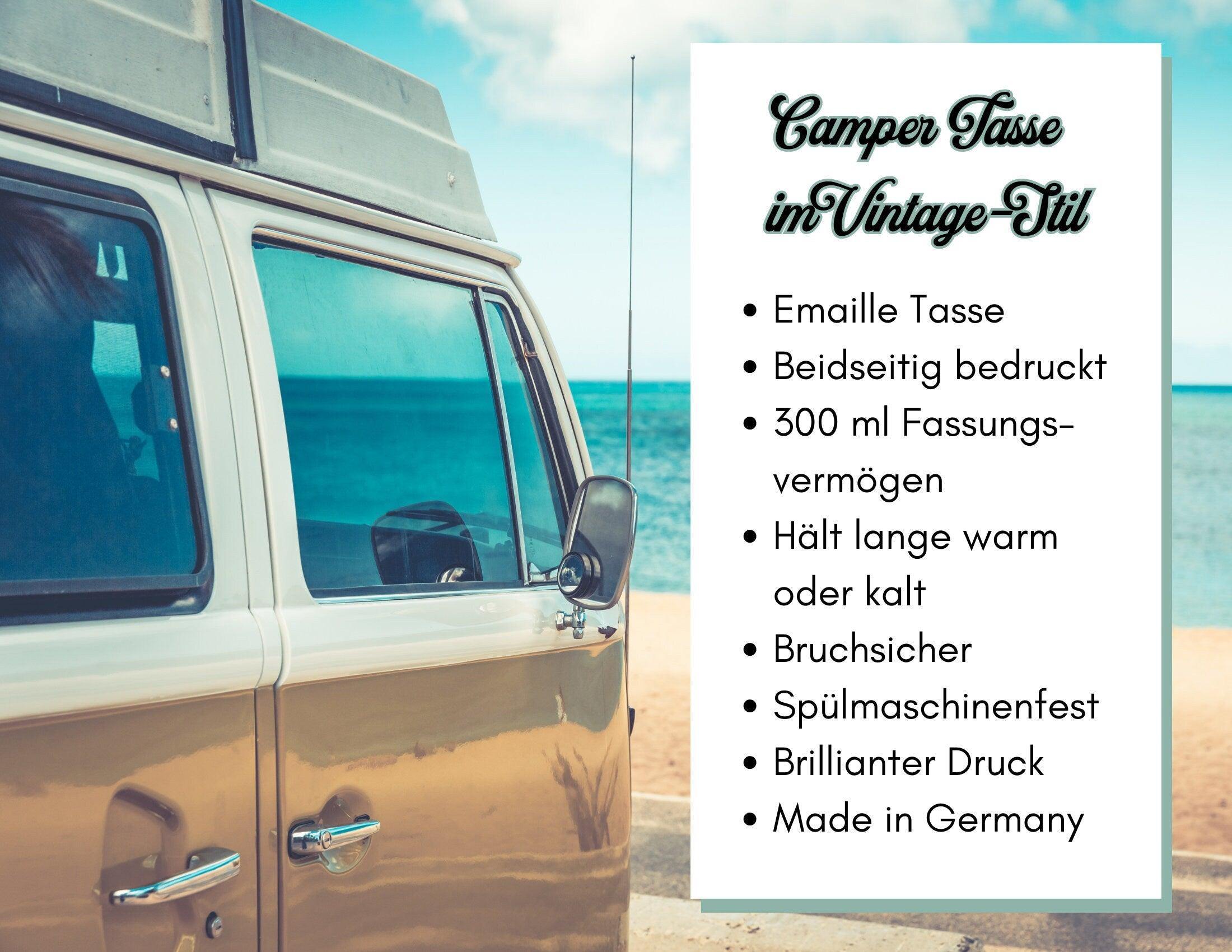 Emaille Tasse | Camping | personalisiert | Retro VW-Bulli - Roo's Gift Shop