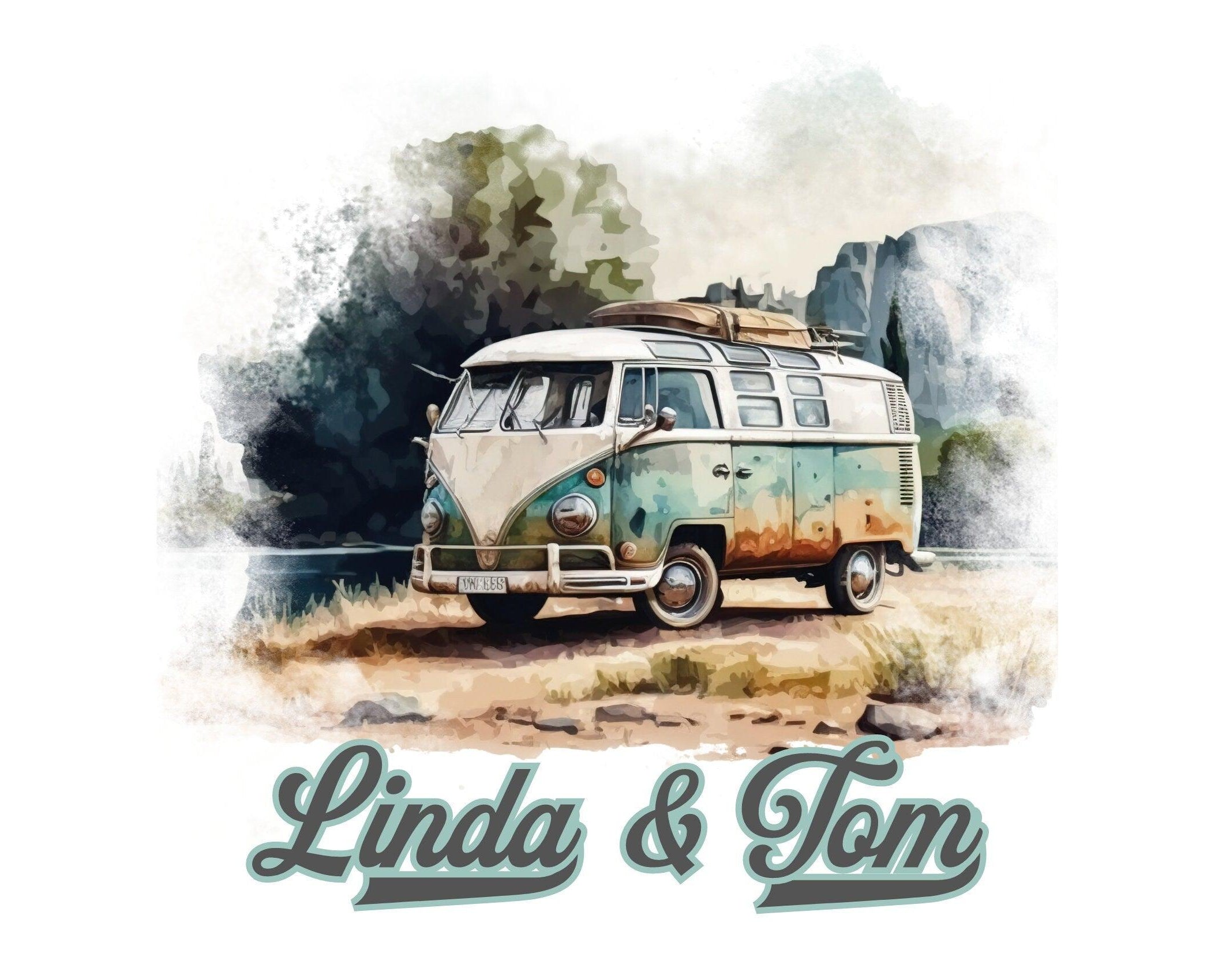 Emaille Tasse | Camping | personalisiert | Retro VW-Bulli - Roo's Gift Shop