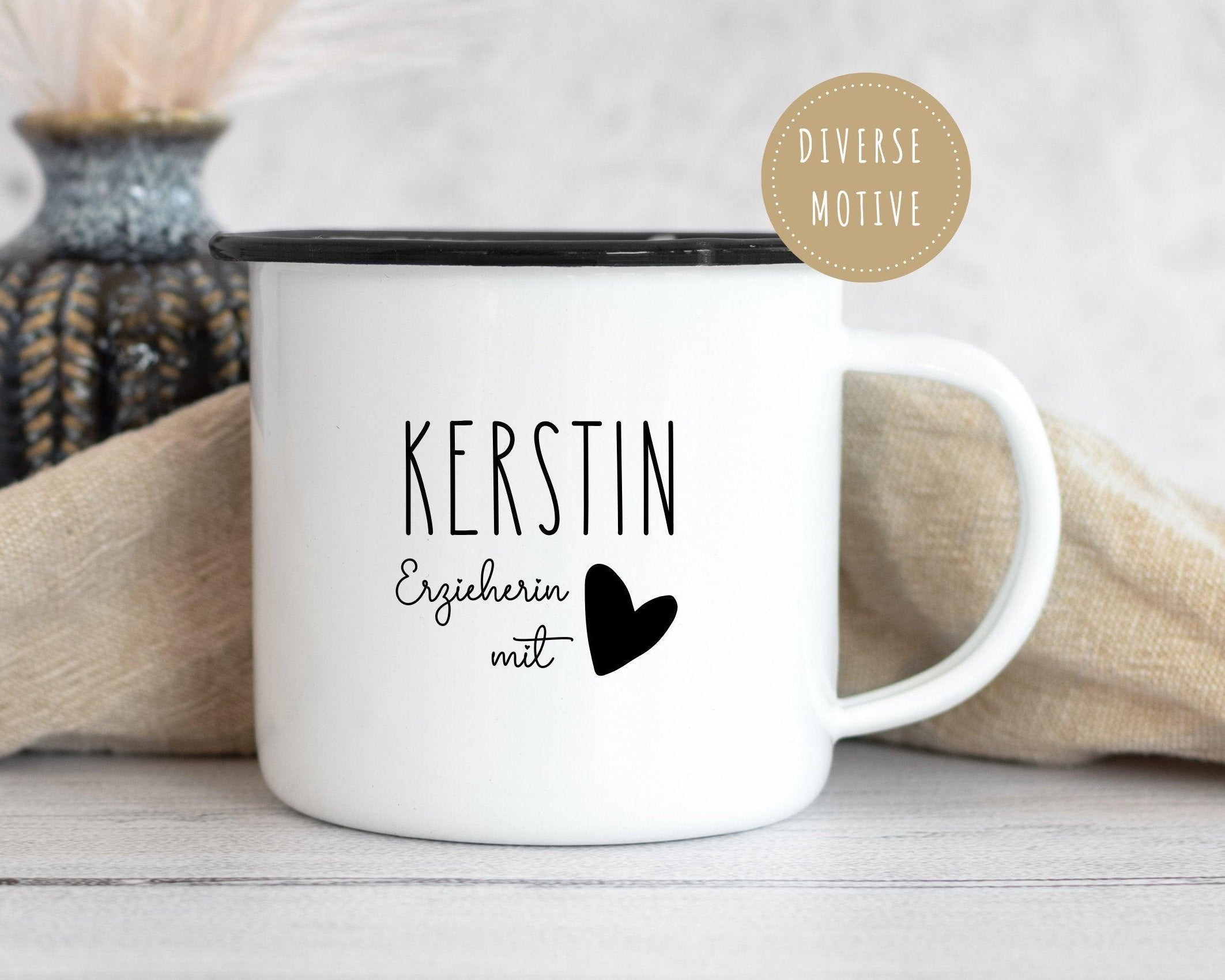 Emaille Tasse | Lehrerin mit Herz | Abschiedsgeschenk - Roo's Gift Shop