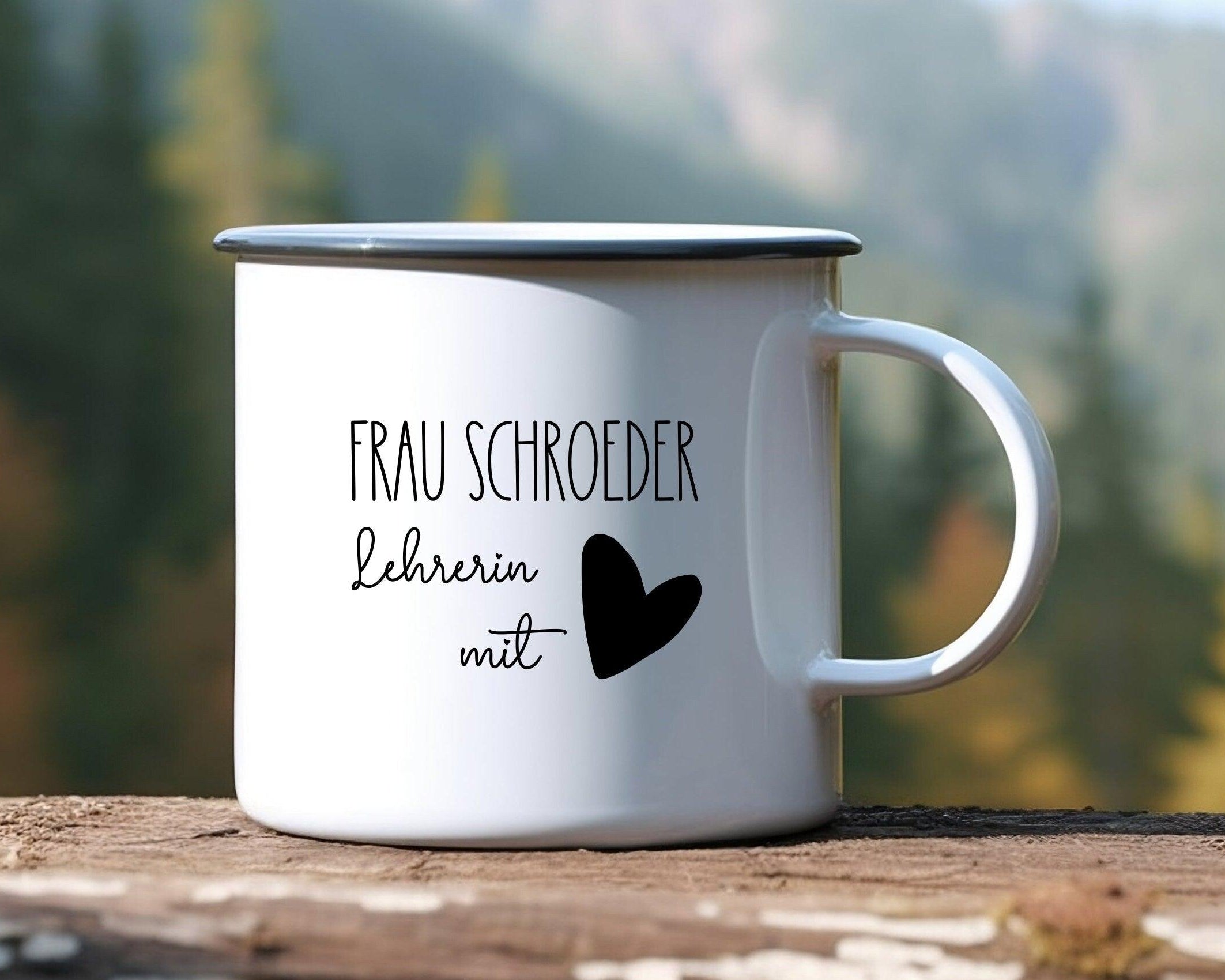Emaille Tasse | Lehrerin mit Herz | Abschiedsgeschenk - Roo's Gift Shop