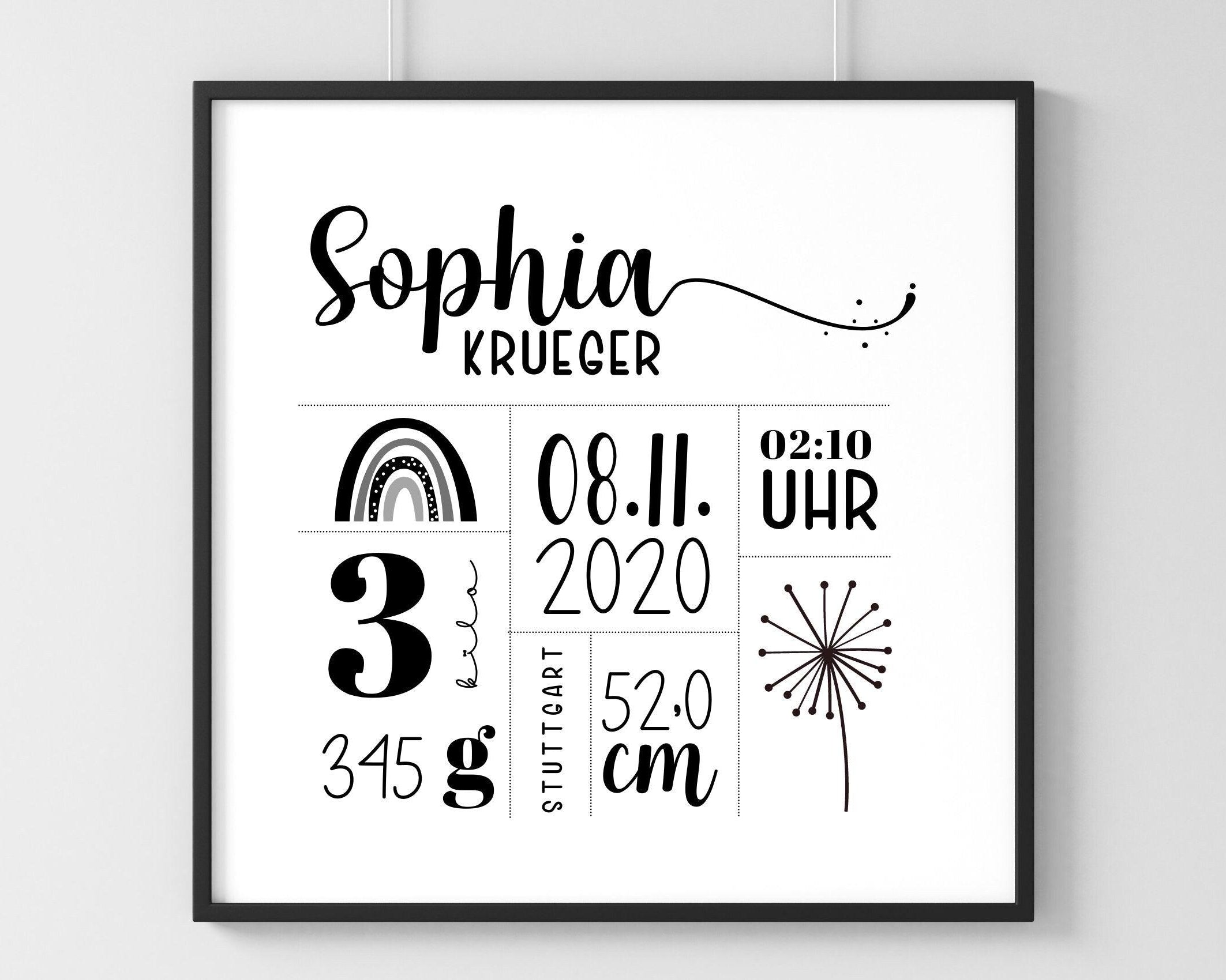 Geburtsposter | Taufgeschenk | personalisiert | Name | Bild Baby Geschenk - Roo's Gift Shop