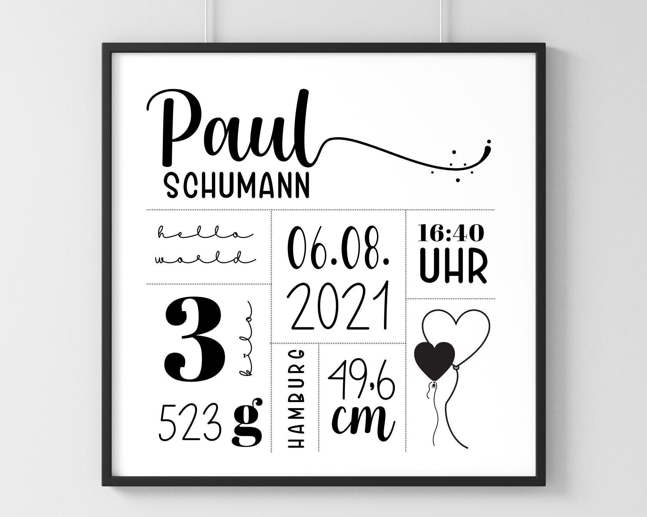 Geburtsposter | Taufgeschenk | personalisiert | Name | Bild Baby Geschenk - Roo's Gift Shop