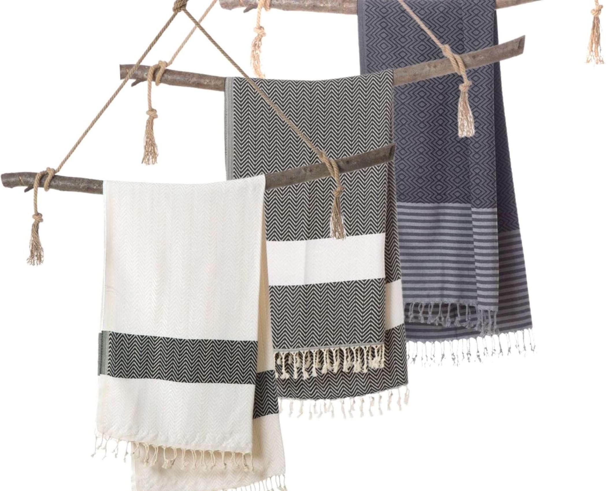 Hamamtuch | Handtuch | beige, grau und schwarz - Roo's Gift Shop