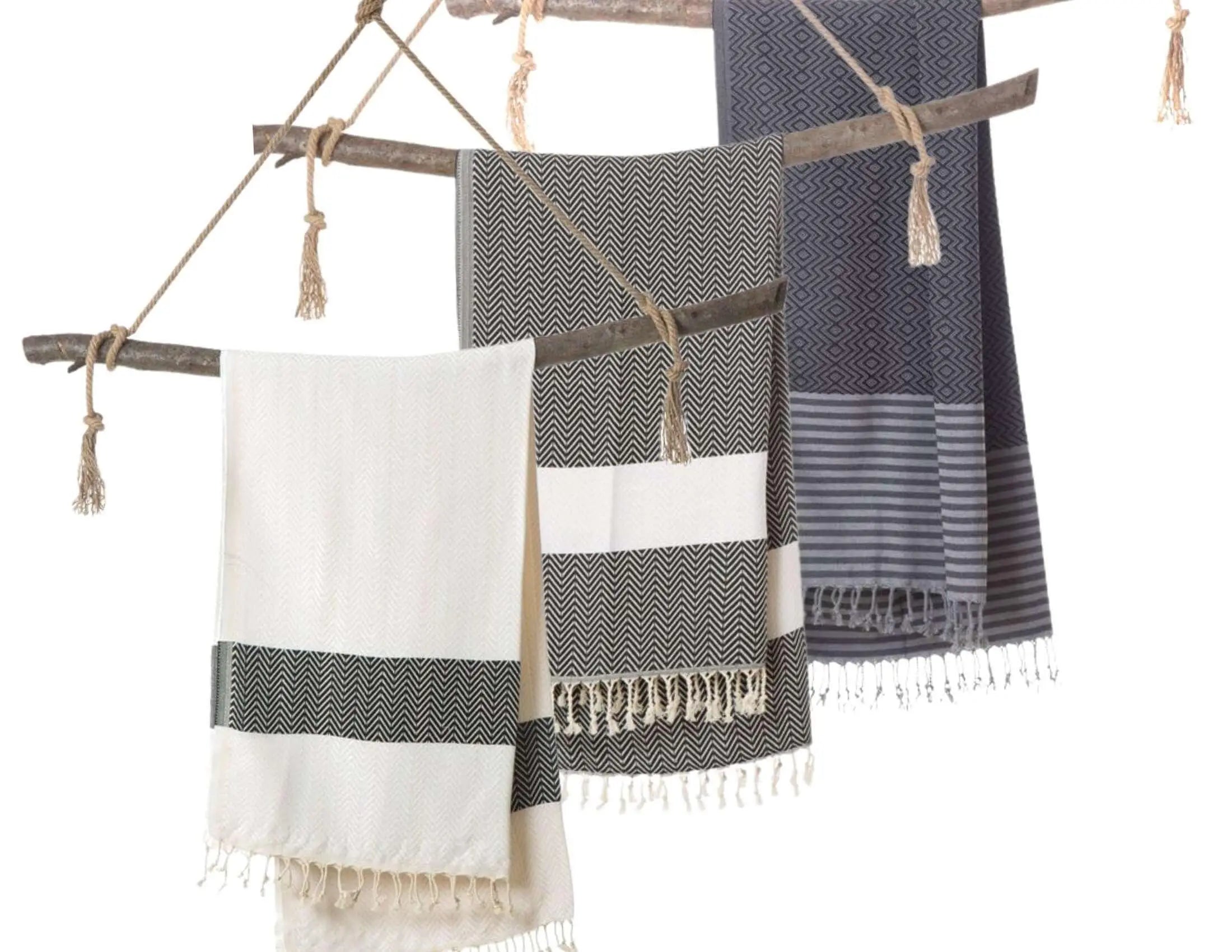 Hamamtuch | Handtuch | beige, grau und schwarz - Roo's Gift Shop