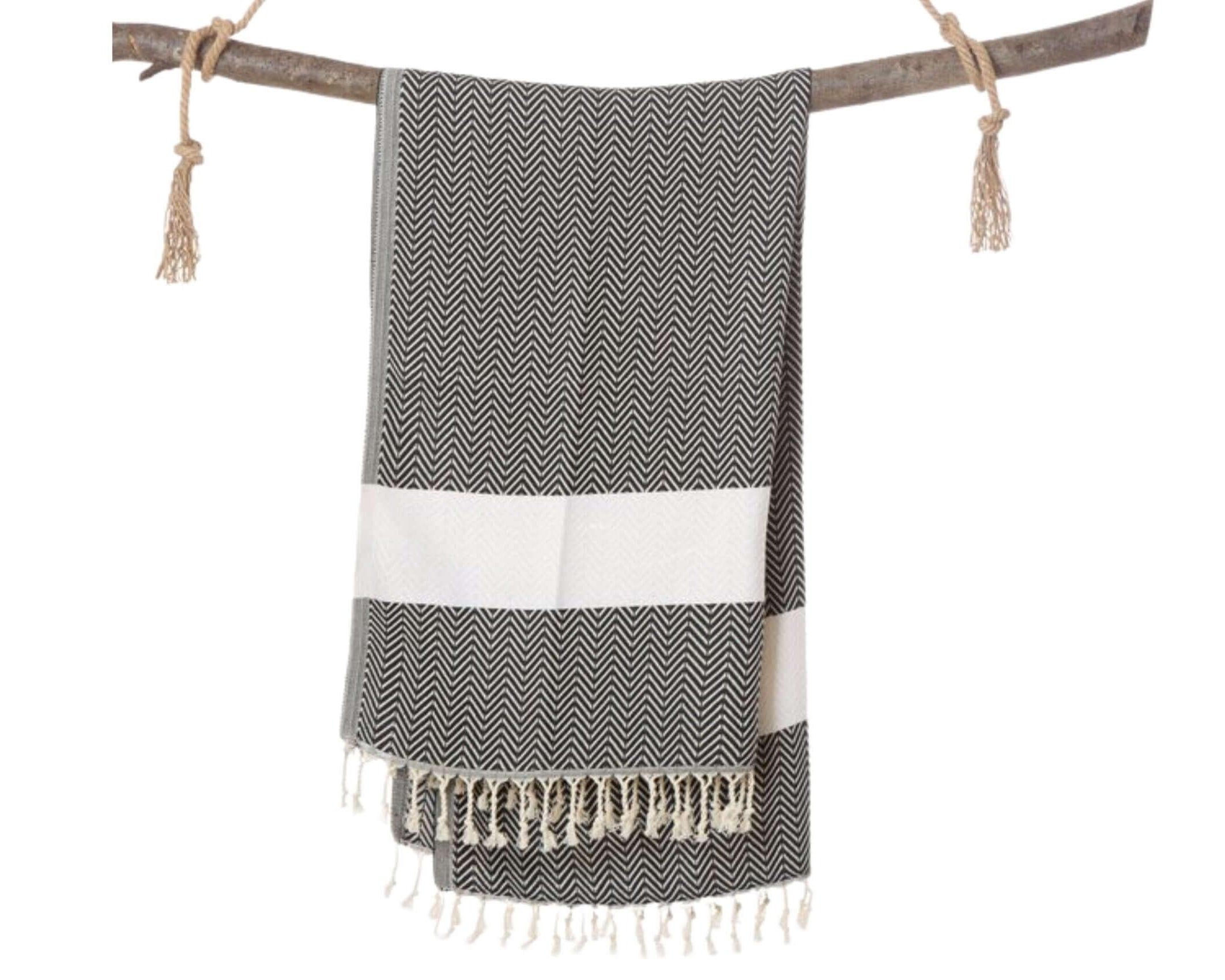 Hamamtuch | Handtuch | beige, grau und schwarz - Roo's Gift Shop