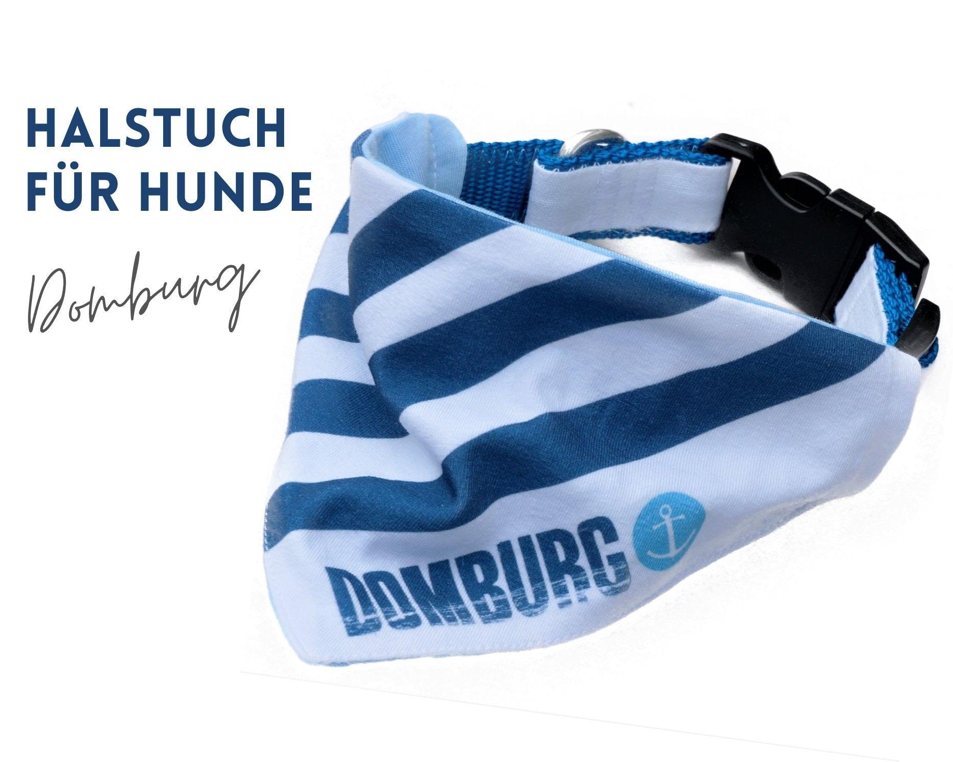 Hundehalstuch "Domburg" | weiß mit dunkelblauen Streifen | Hunde Bandana - Roo's Gift Shop