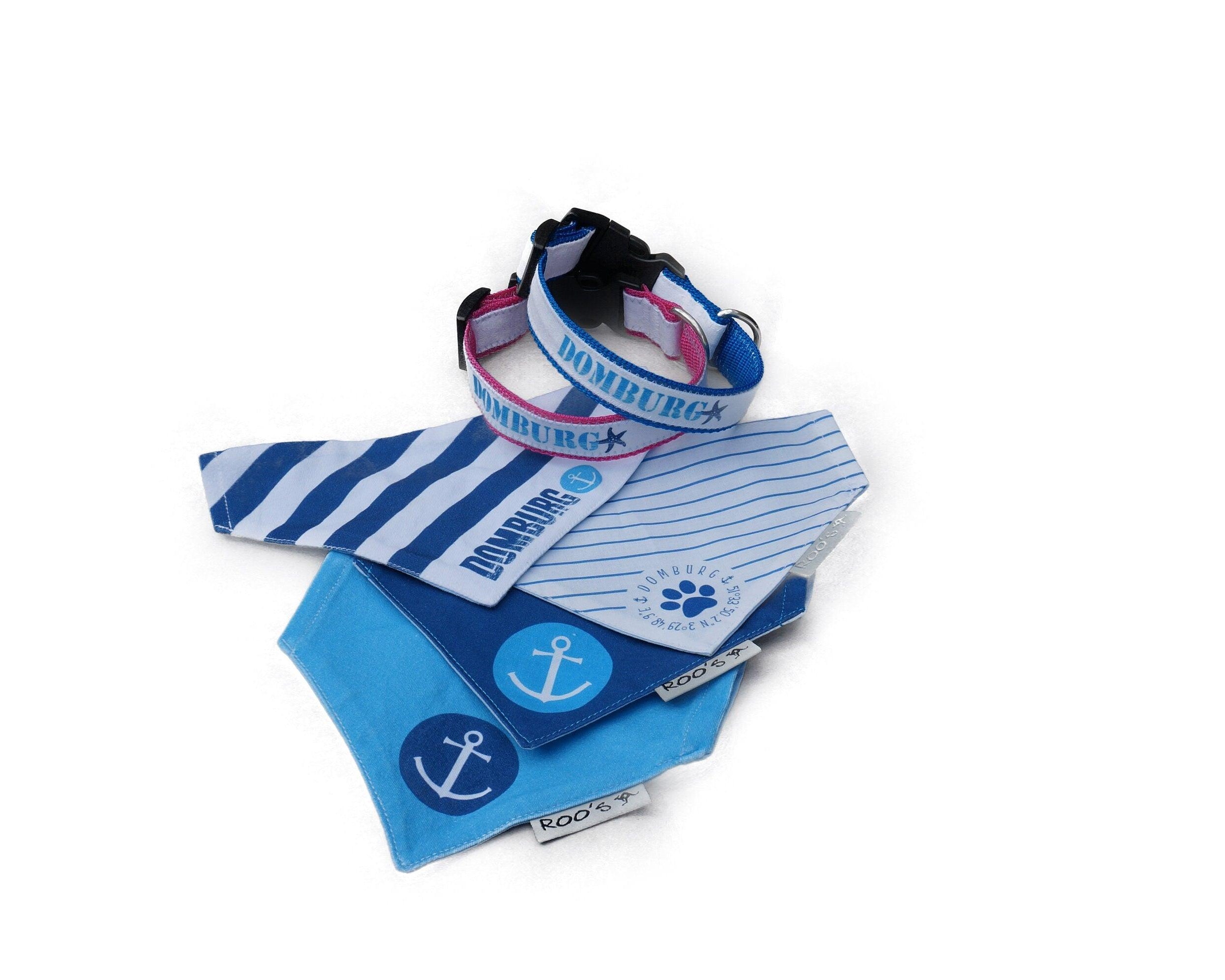 Hundehalstuch "Domburg" | weiß mit dunkelblauen Streifen | Hunde Bandana - Roo's Gift Shop