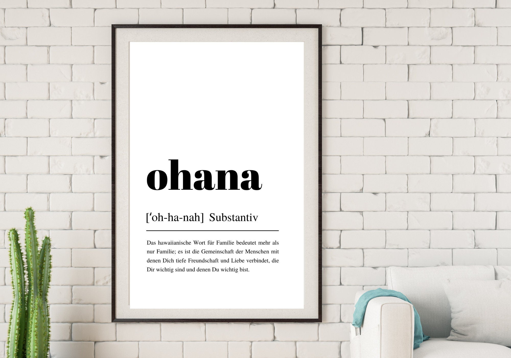 Design Poster | OHANA | Deutsche Definition Wörterbuch | Digital Print | Typo Bild | gerahmter Druck | Duden Lautschrift | Familie Freunde