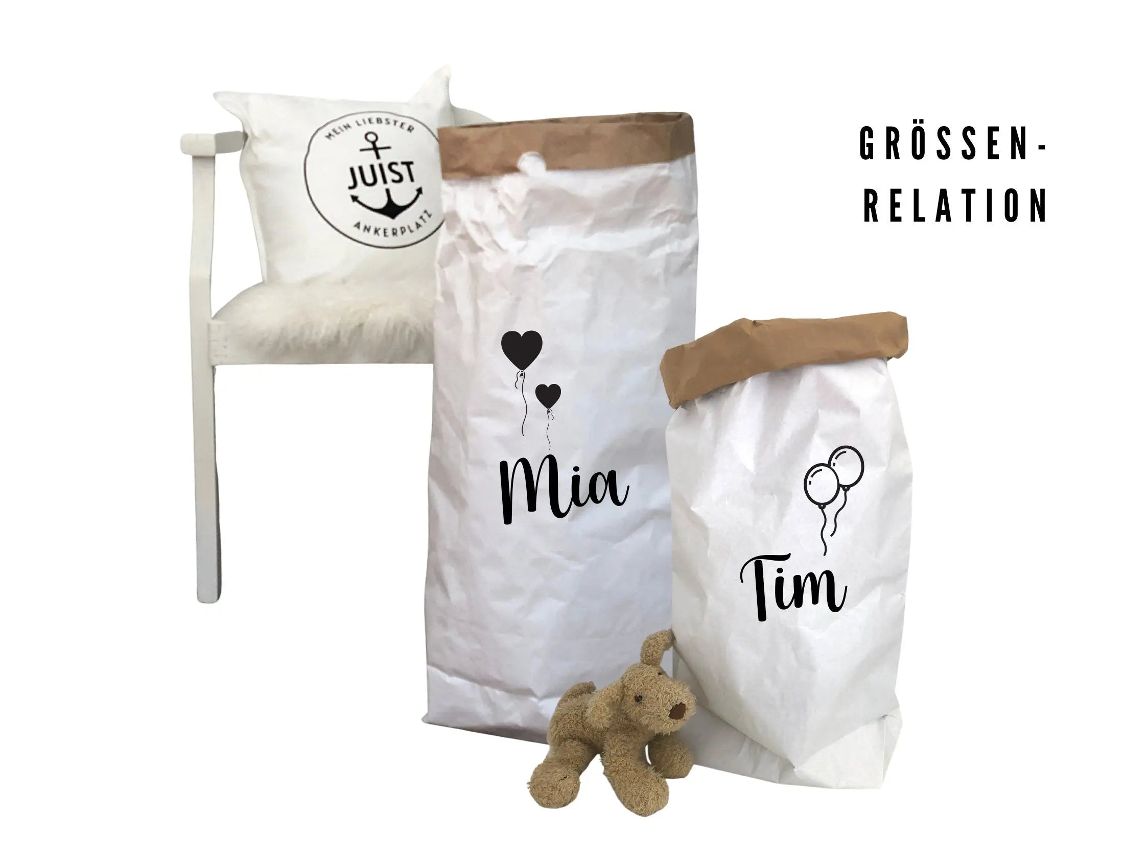 Großer Papiersack Kraftpapier | Aufbewahrung | Utensilo | Spielzeug Deko für Kinderzimmer | personalisiert | Name Kind