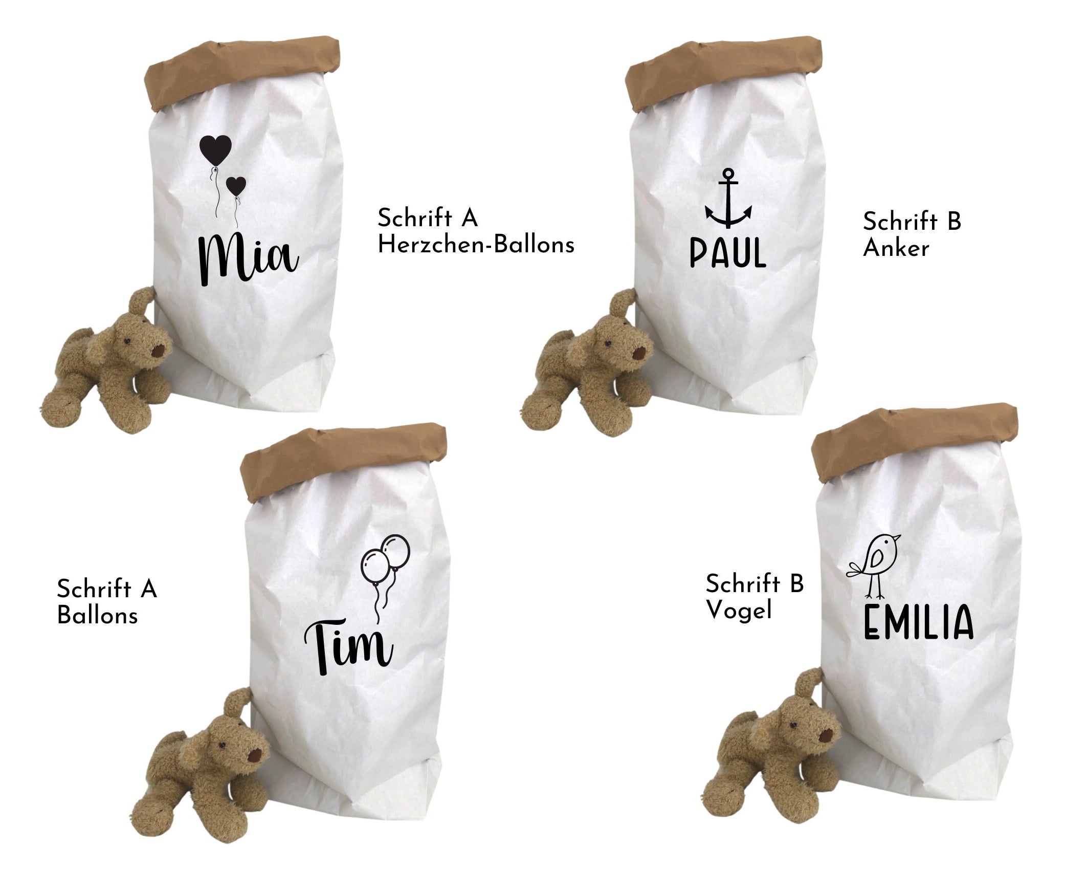 Großer Papiersack Kraftpapier | Aufbewahrung | Utensilo | Spielzeug Deko für Kinderzimmer | personalisiert | Name Kind