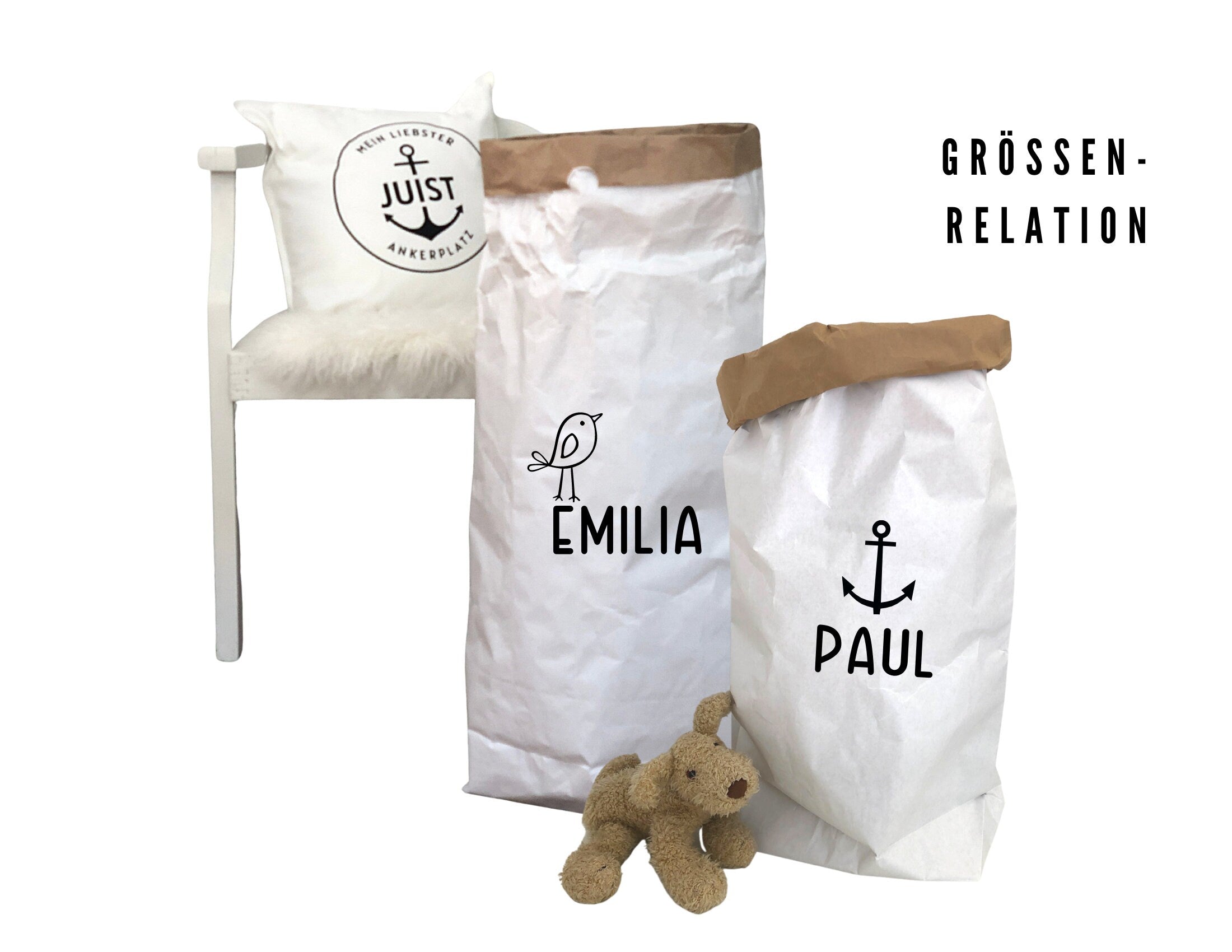 Großer Papiersack Kraftpapier | Aufbewahrung | Utensilo | Spielzeug Deko für Kinderzimmer | personalisiert | Name Kind