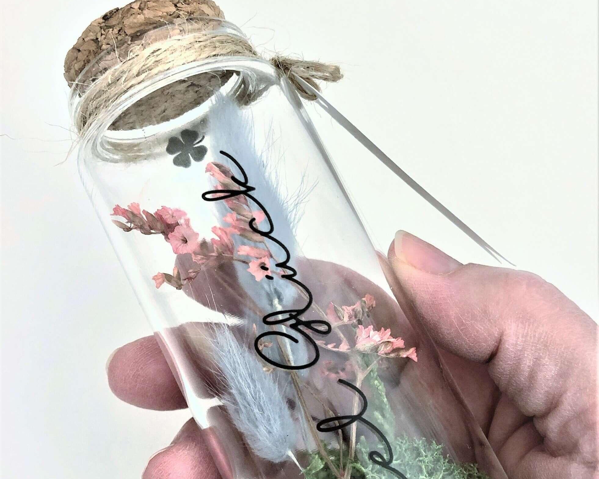 Glasflasche Trockenblumen | Geschenk Hochzeit Geld - Roo's Gift Shop