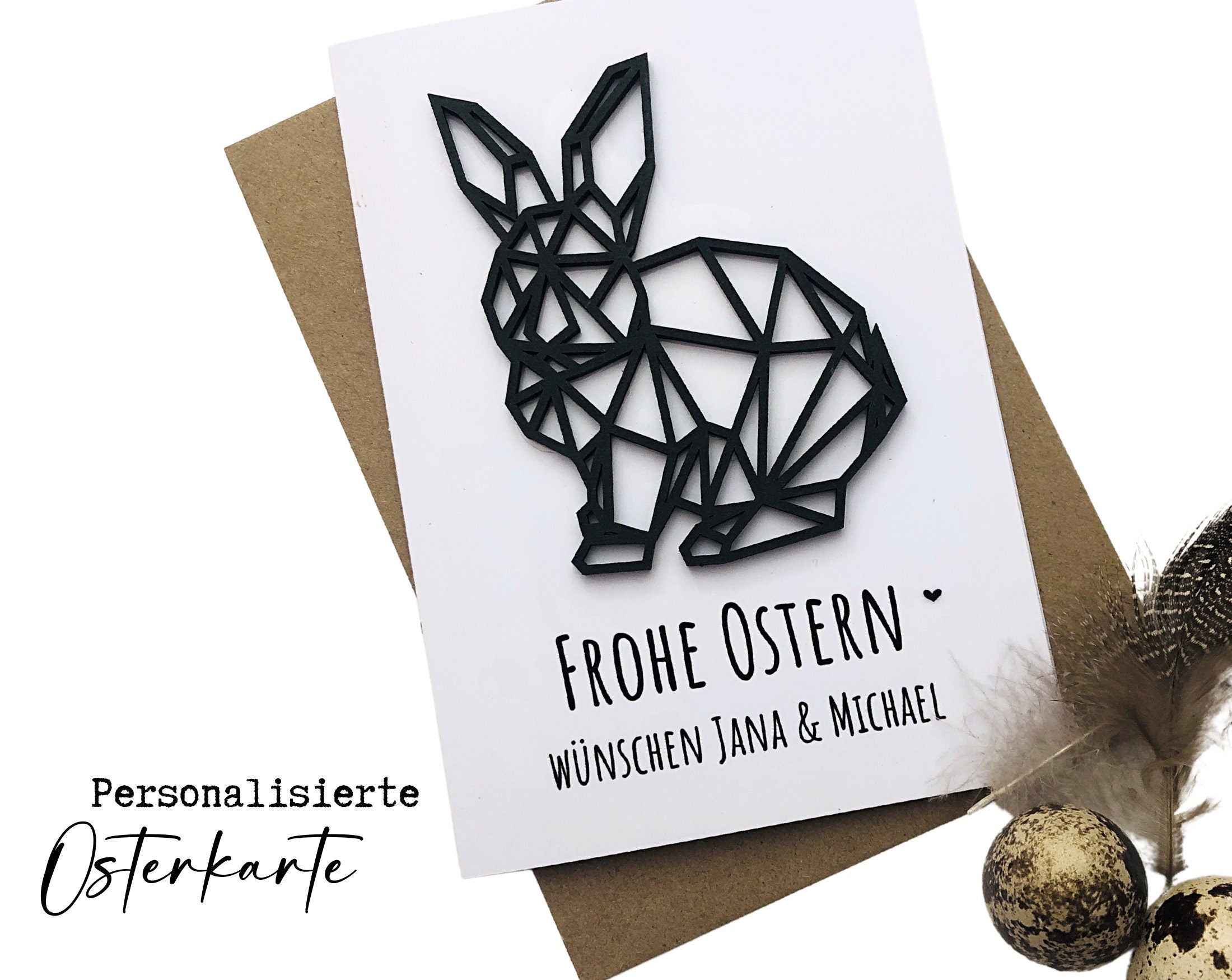 Osterkarte | Personalisierbare Klappkarte mit geometrischem Hasen | Hasenanhänger