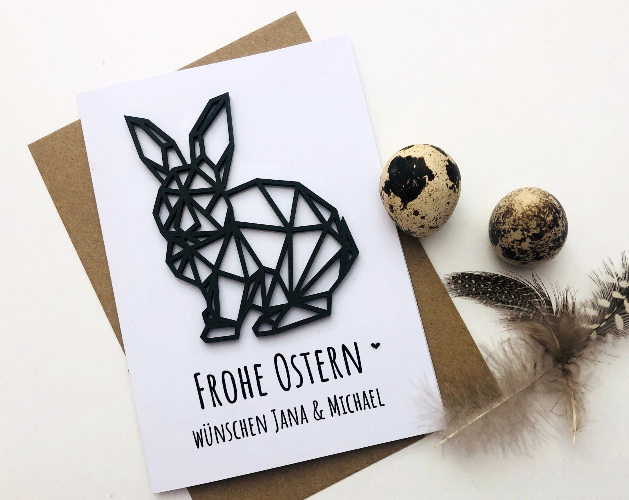 Osterkarte | Personalisierbare Klappkarte mit geometrischem Hasen | Hasenanhänger