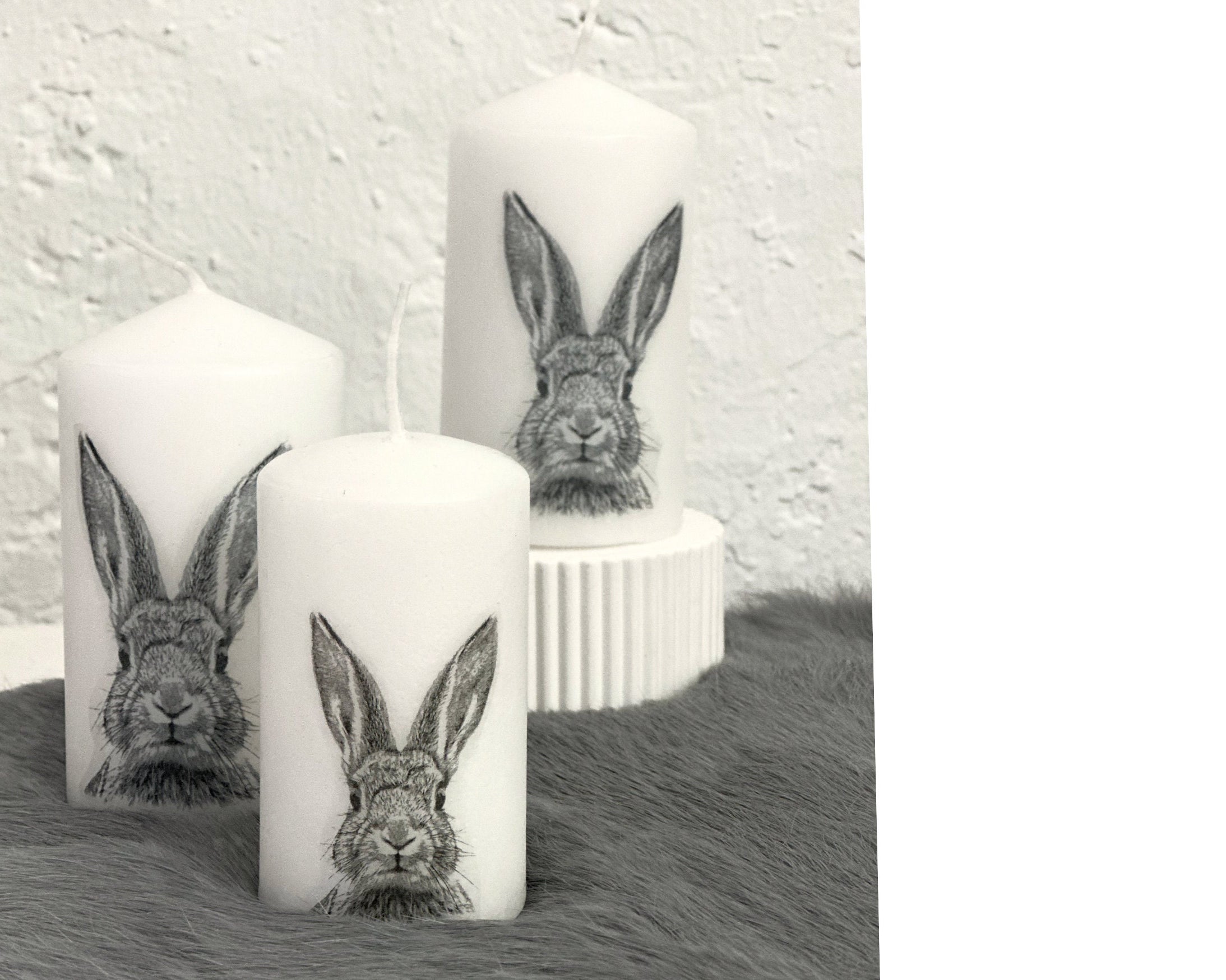 Hasenkerze | weiße Stumpenkerzen mit Hasengesicht