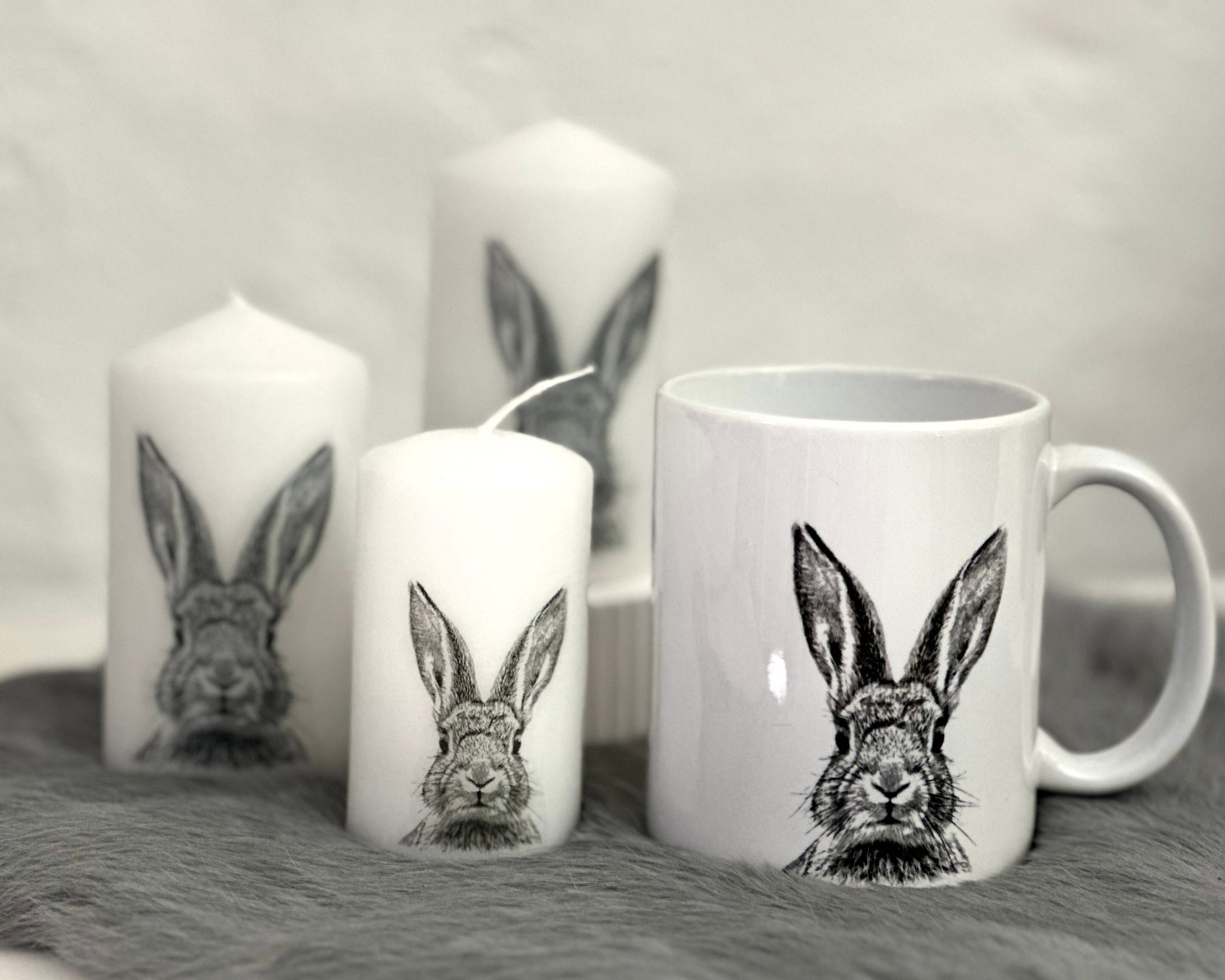 Hasenkerze | weiße Stumpenkerzen mit Hasengesicht