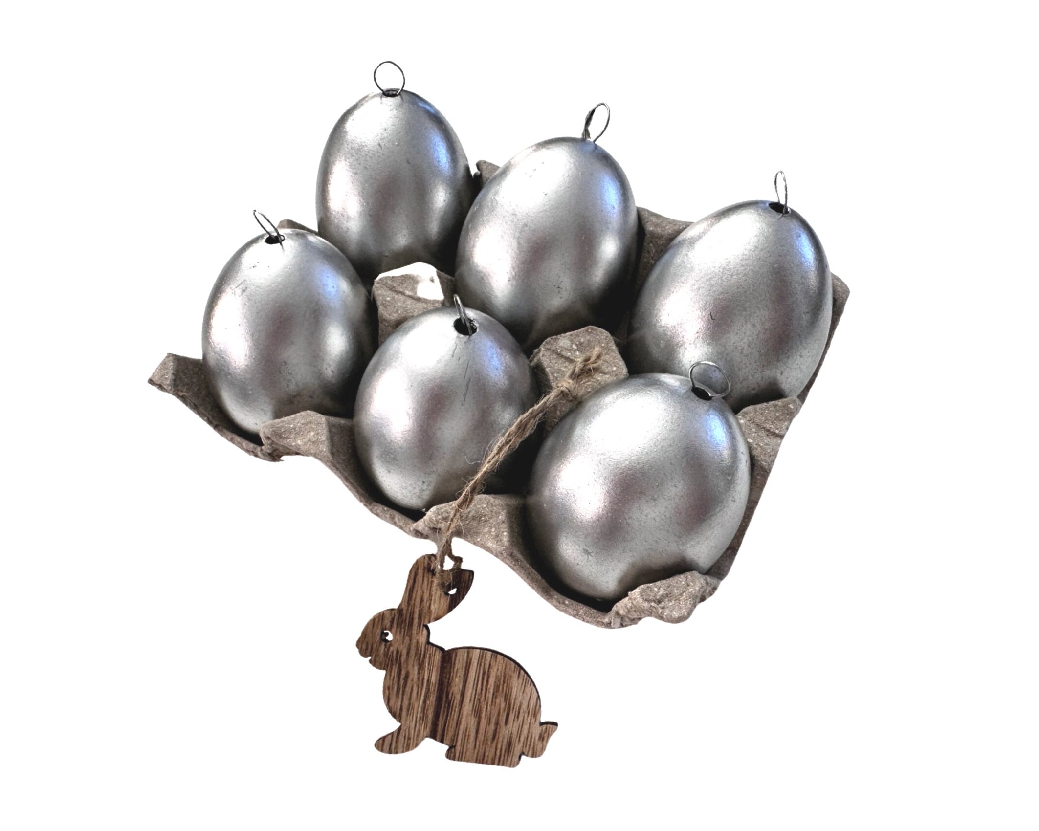 Echte Hühner Eier | 6 Stck | ausgepustet | silber